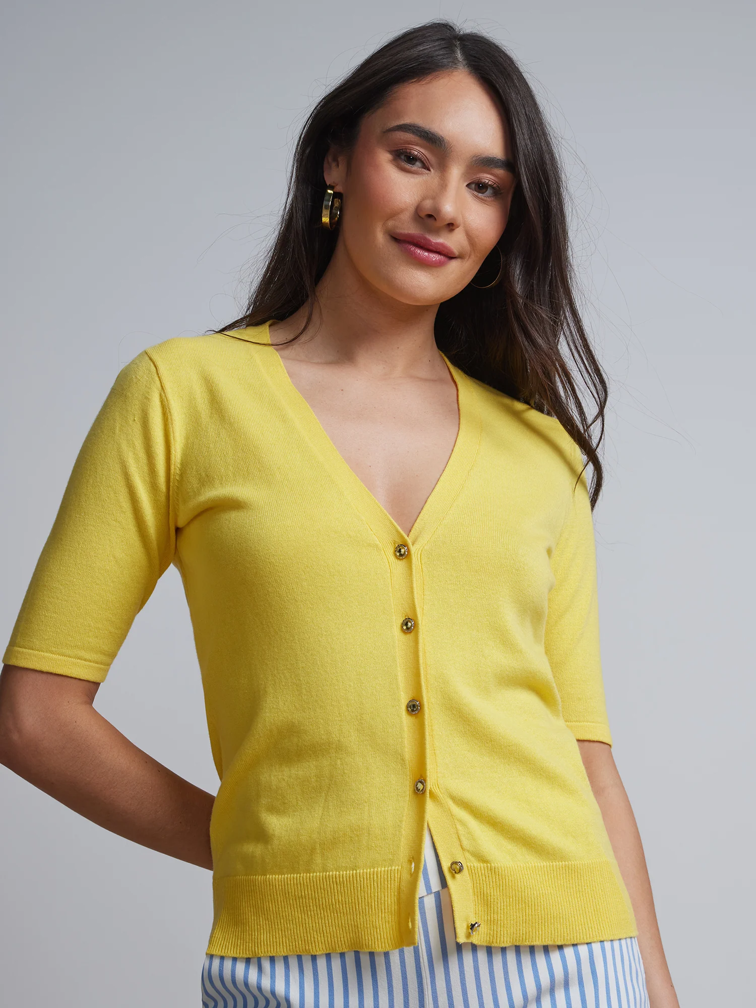 Jeweled-Button Chelsea V-Neck Cardigan - Image 10
