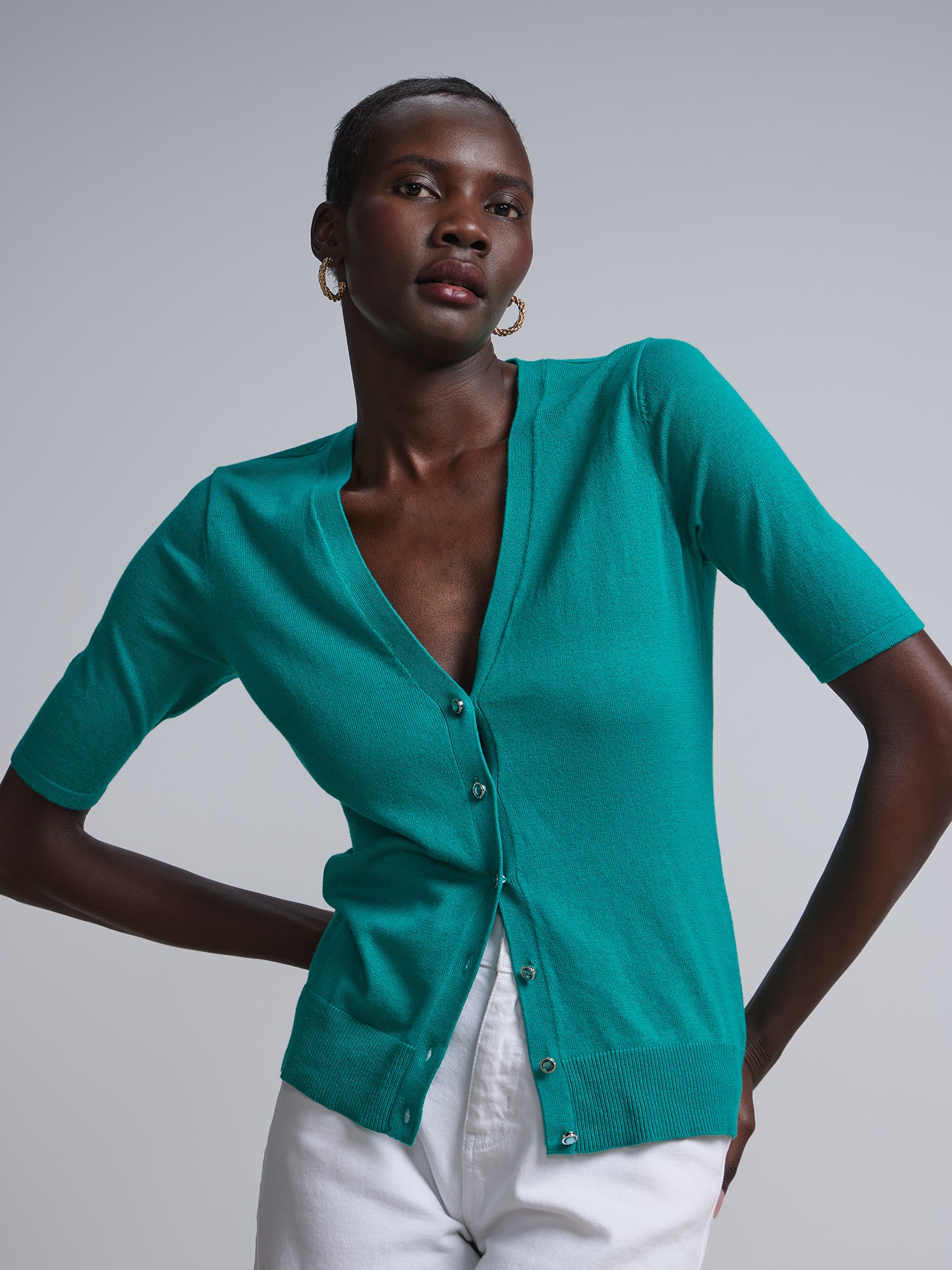 Jeweled-Button Chelsea V-Neck Cardigan - Image 22