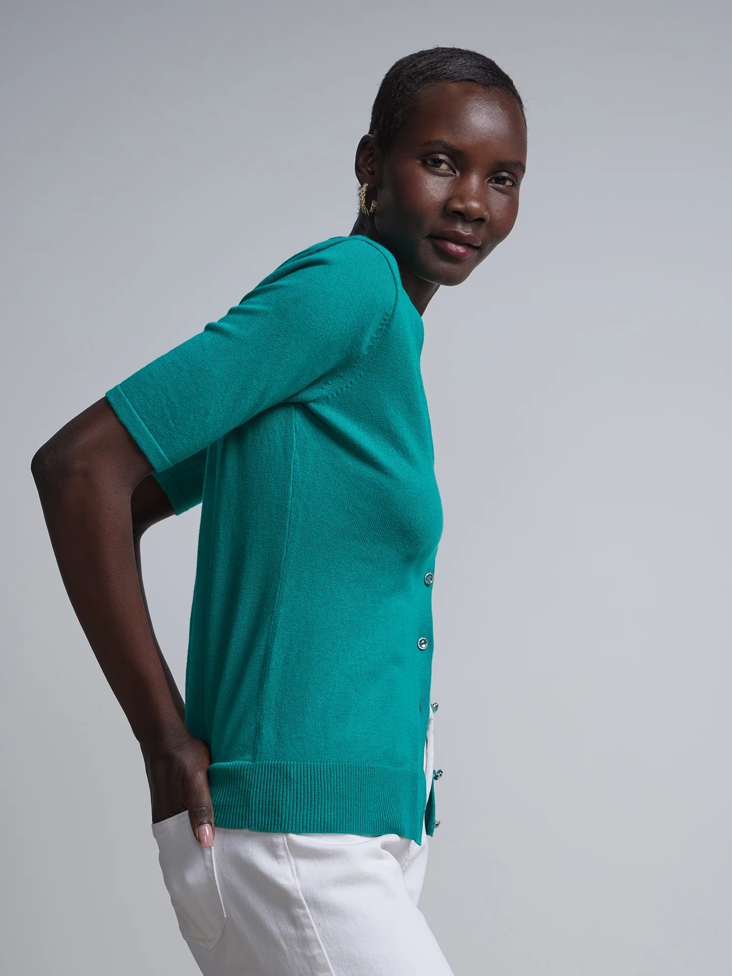 Jeweled-Button Chelsea V-Neck Cardigan - Image 23