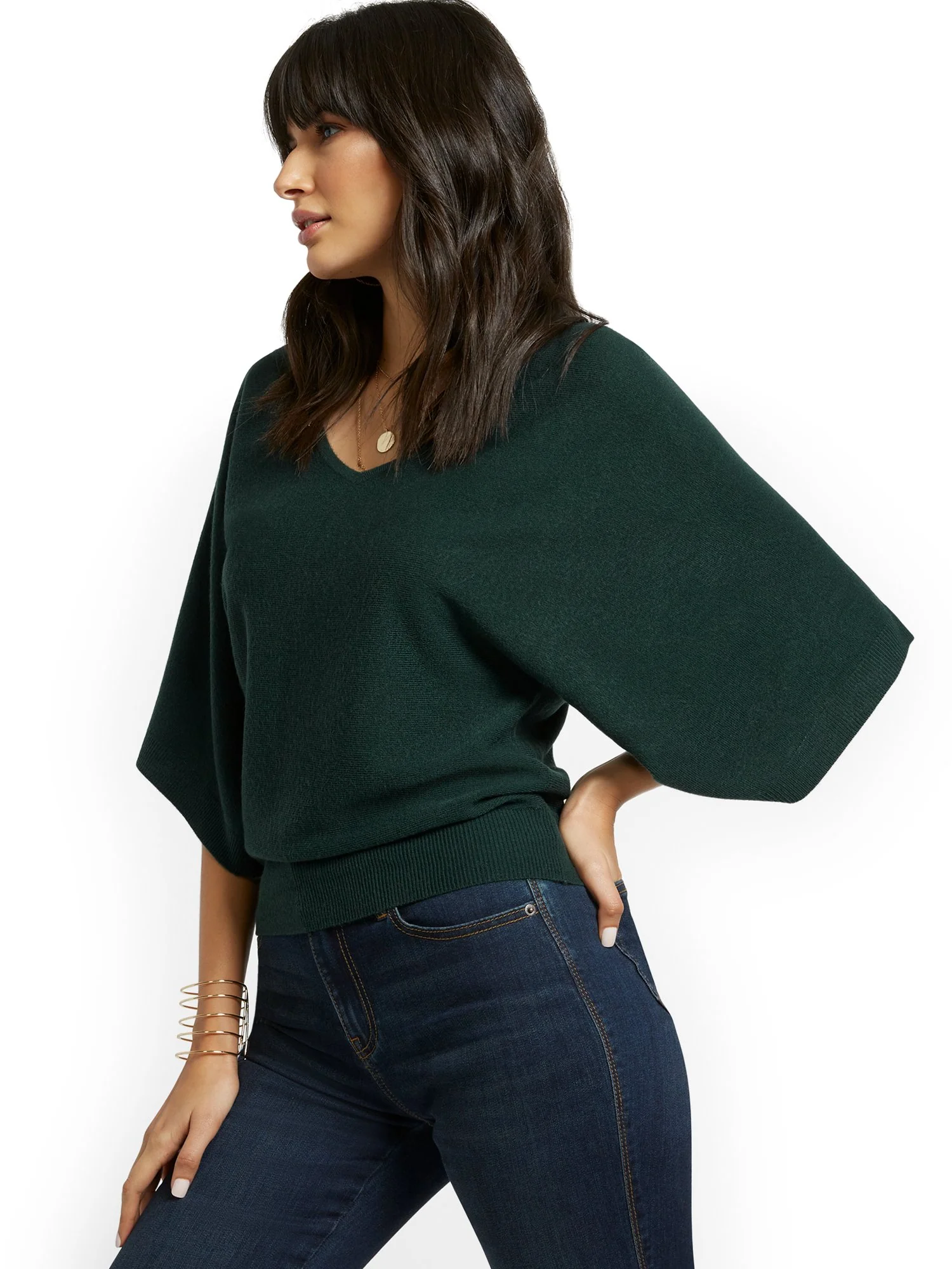Kimono Sleeve V-Neck Sweater - Image 11