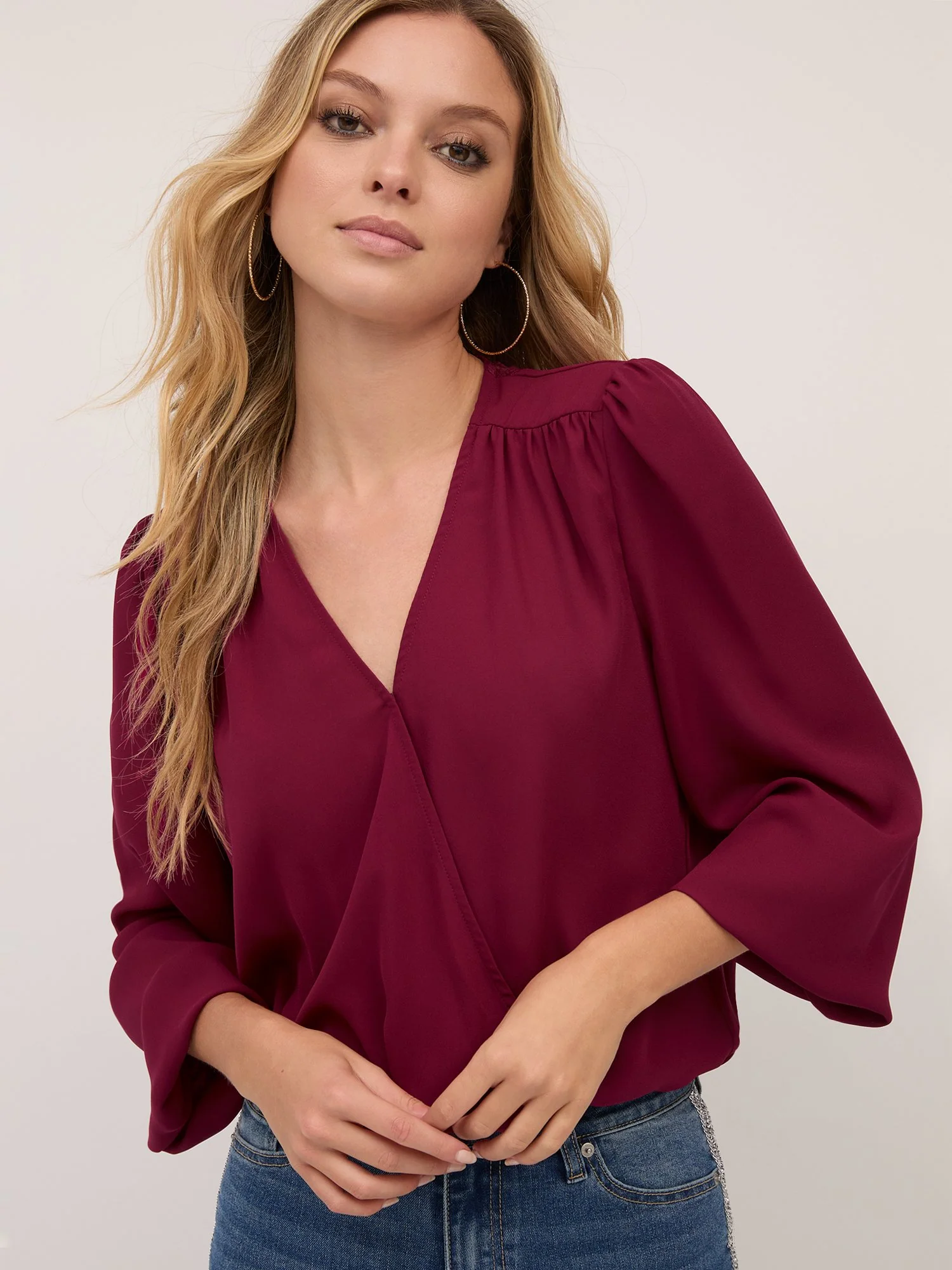 Lace-Back V-Neck Surplice Top - Image 7