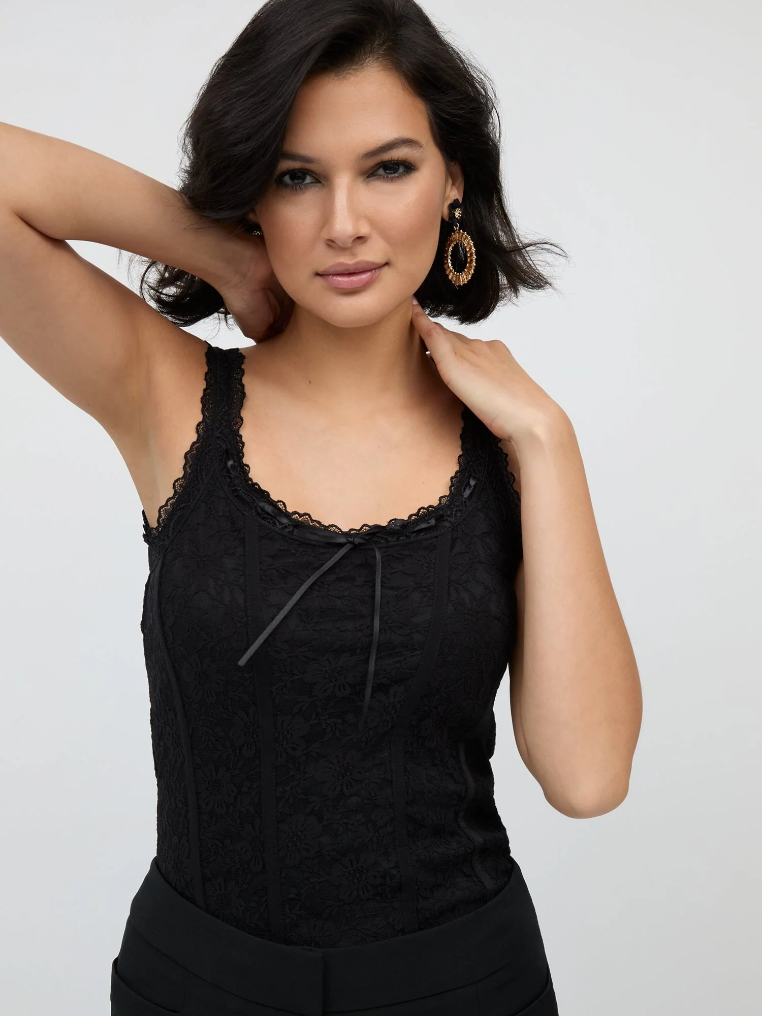 Lace-Detail Corset Knit Top