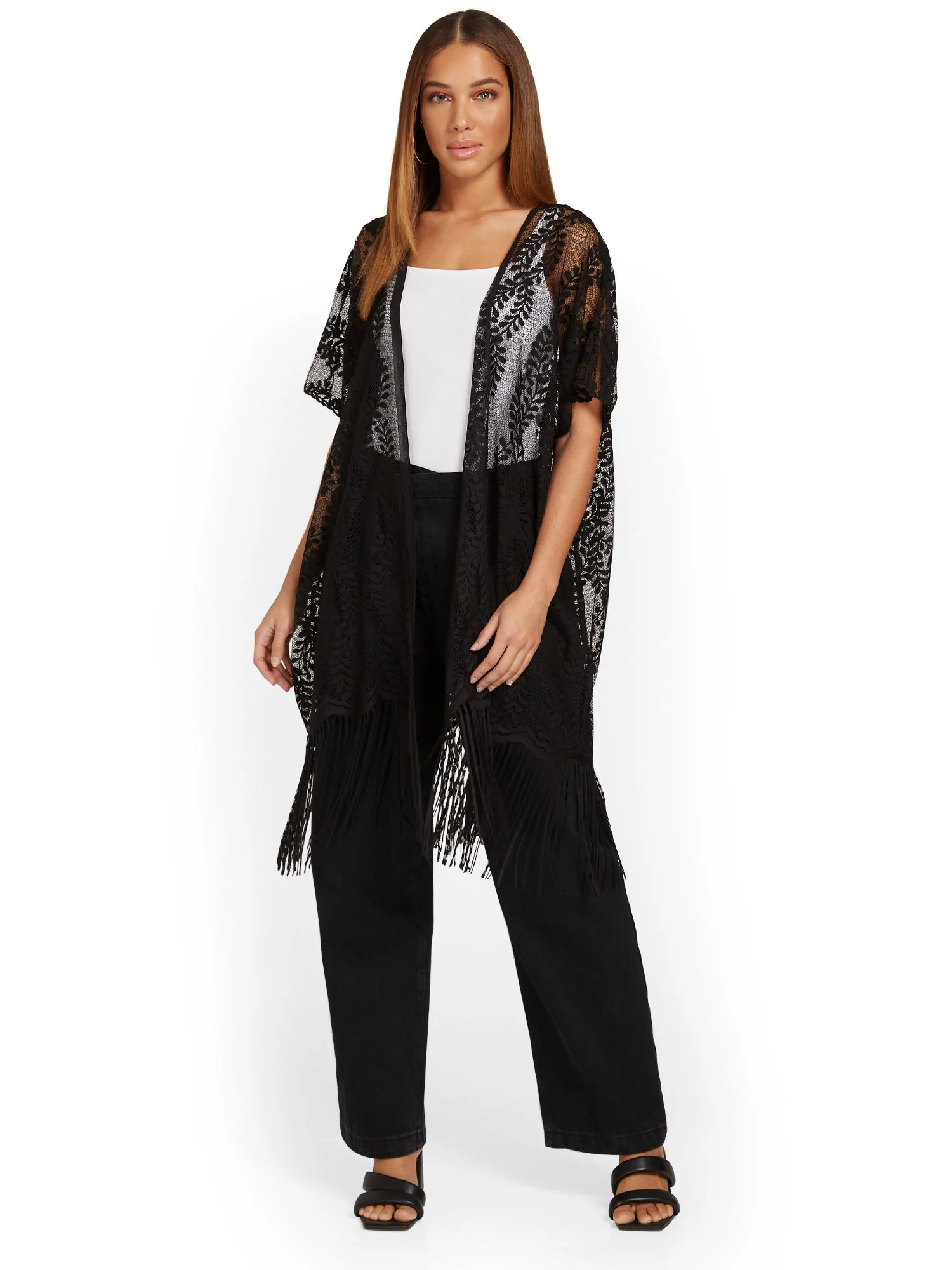 Lace-Detail Fringe-Hem Kimono - Justin Taylor - Image 2