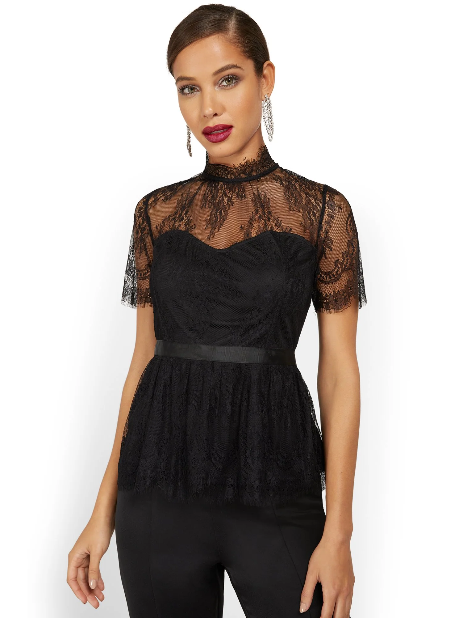 Lace-Detail Peplum Bustier Top - Image 2