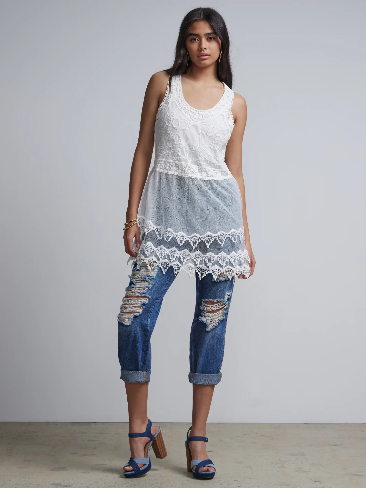 Lace-Mesh Sleeveless Tunic Top - Image 6
