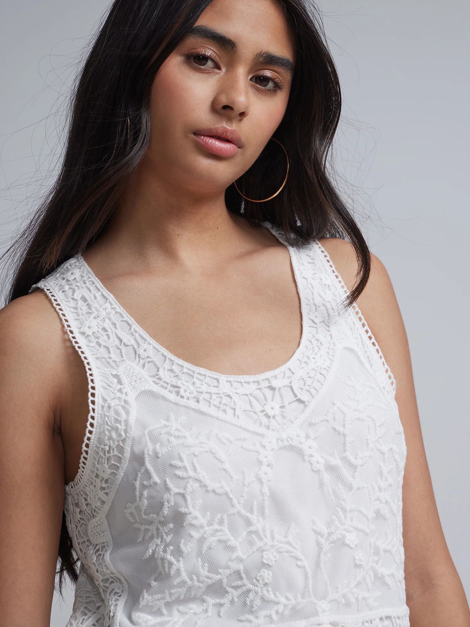 Lace-Mesh Sleeveless Tunic Top - Image 9