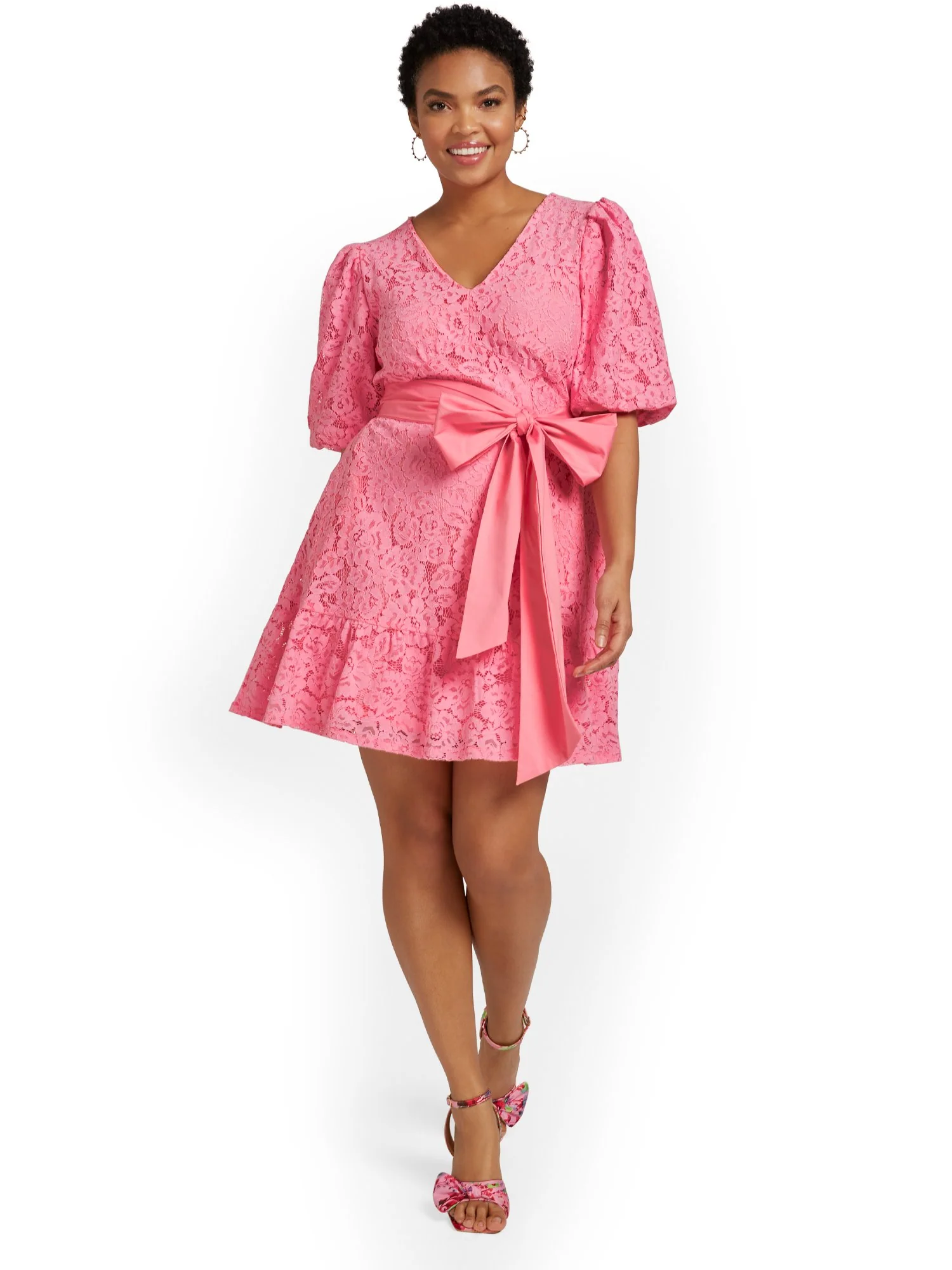 Lace Puff-Sleeve Shift Dress - Image 10