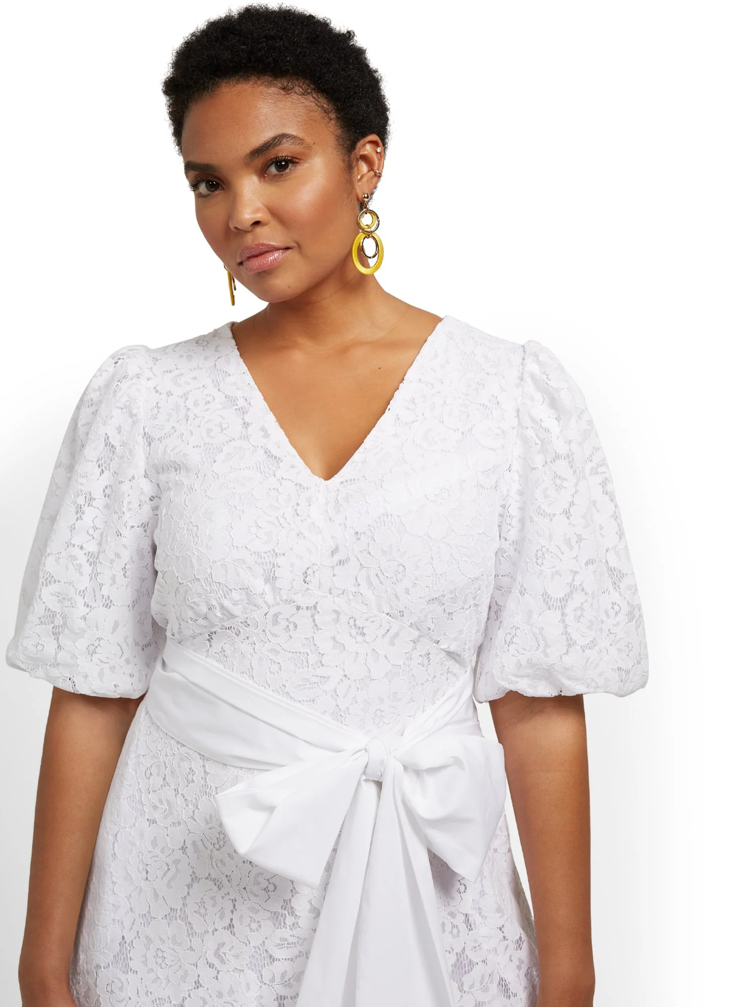 Lace Puff-Sleeve Shift Dress - Image 4