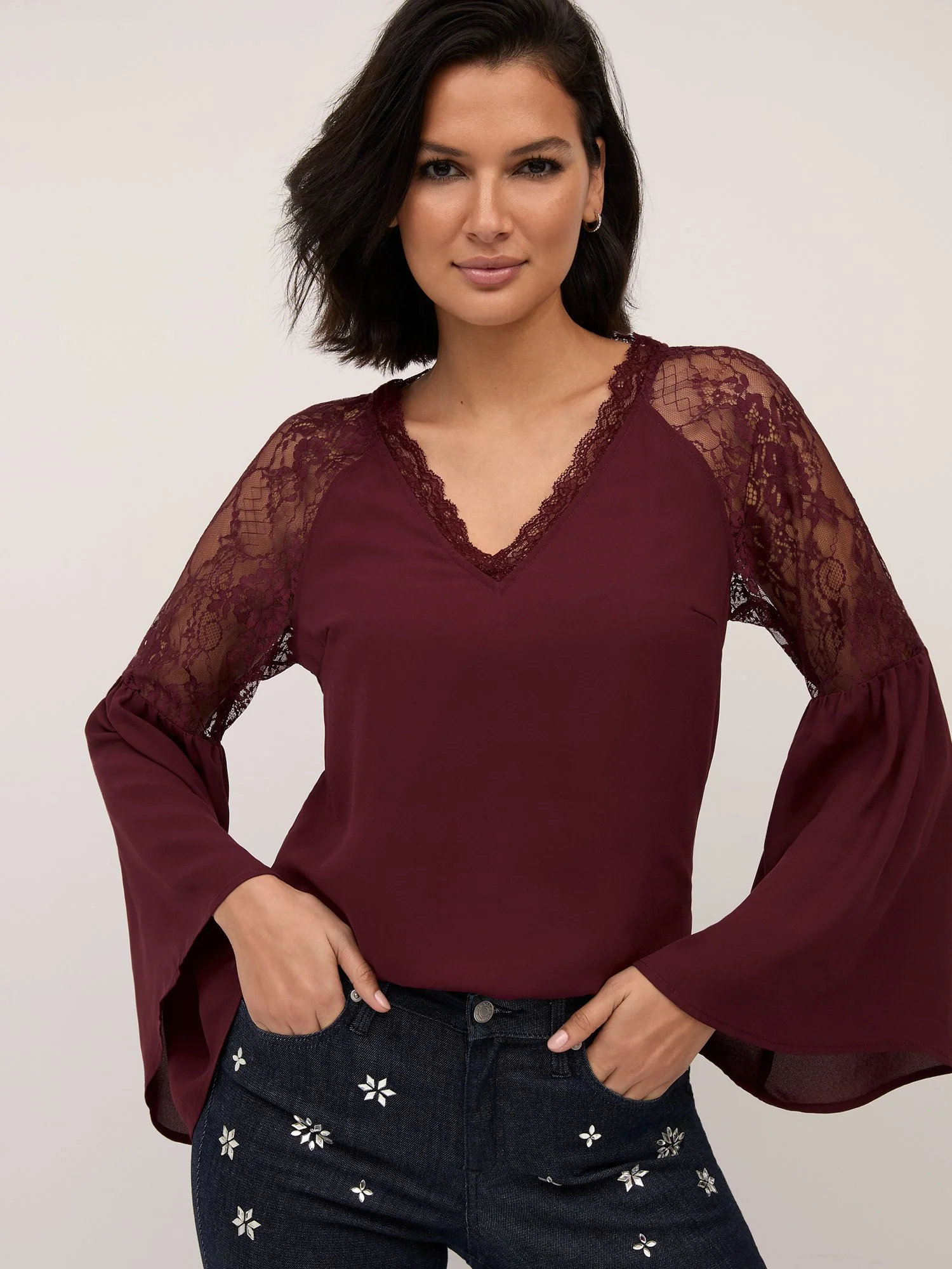 Lace-Trim Bell-Sleeve Top - Image 9