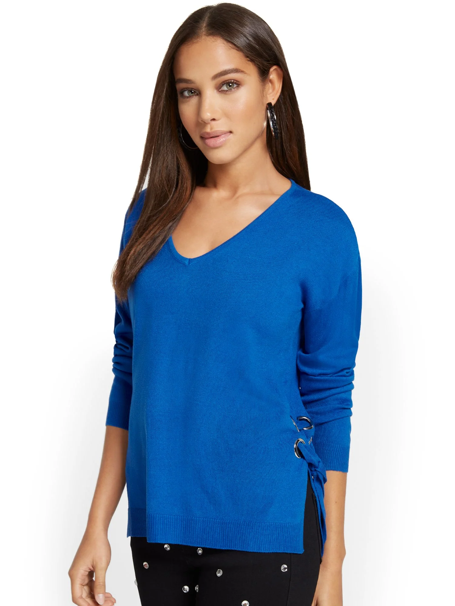 Lace-Up Side Tunic Sweater - Image 6