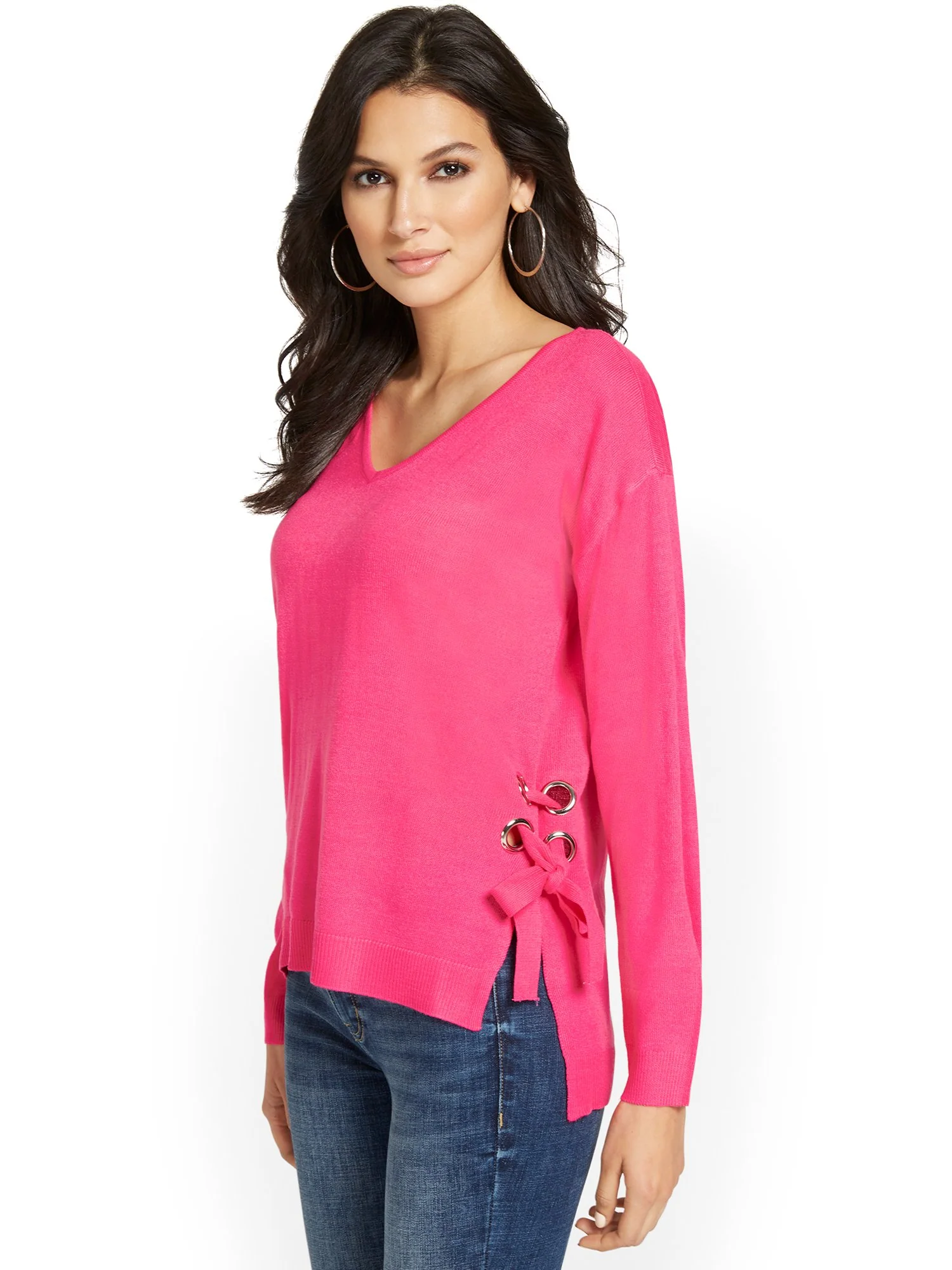Lace-Up Side Tunic Sweater - Image 8