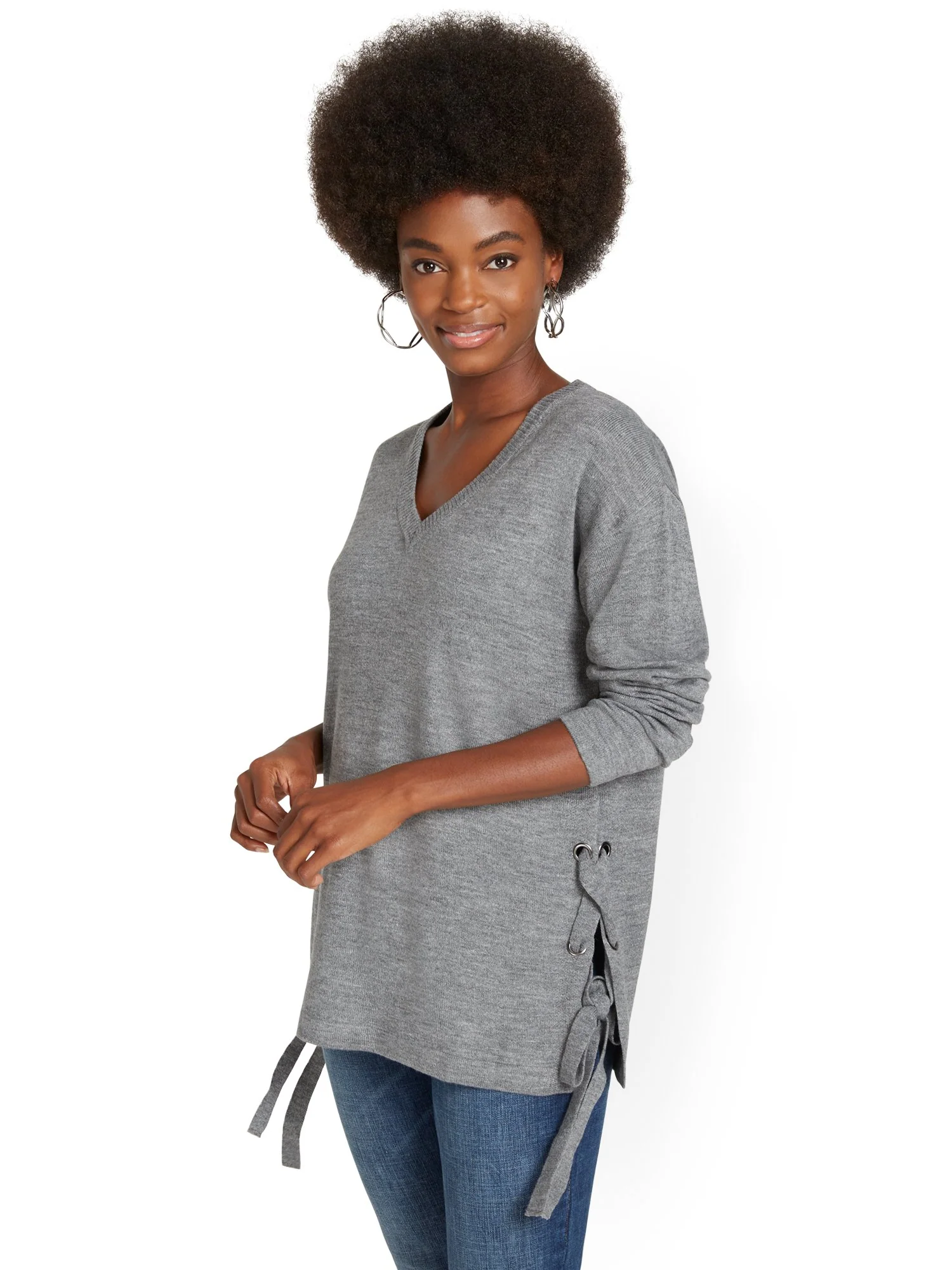 Lace-Up Side Tunic Sweater - Image 10