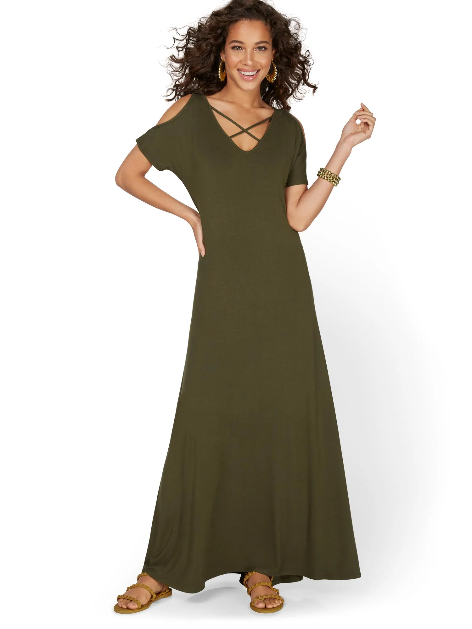 Lattice Cold-Shoulder Maxi Dress - Image 5