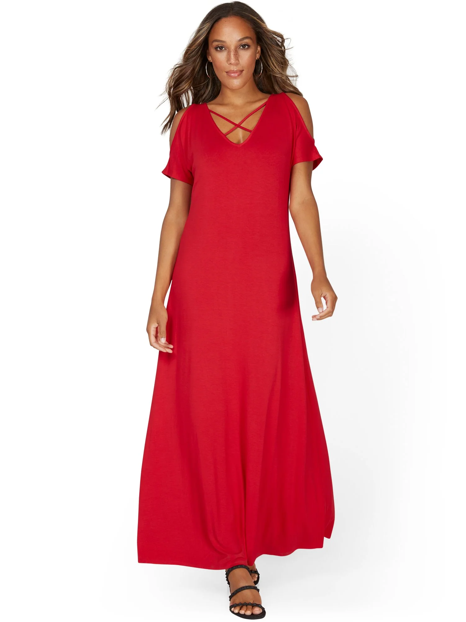 Lattice Cold-Shoulder Maxi Dress - Image 8
