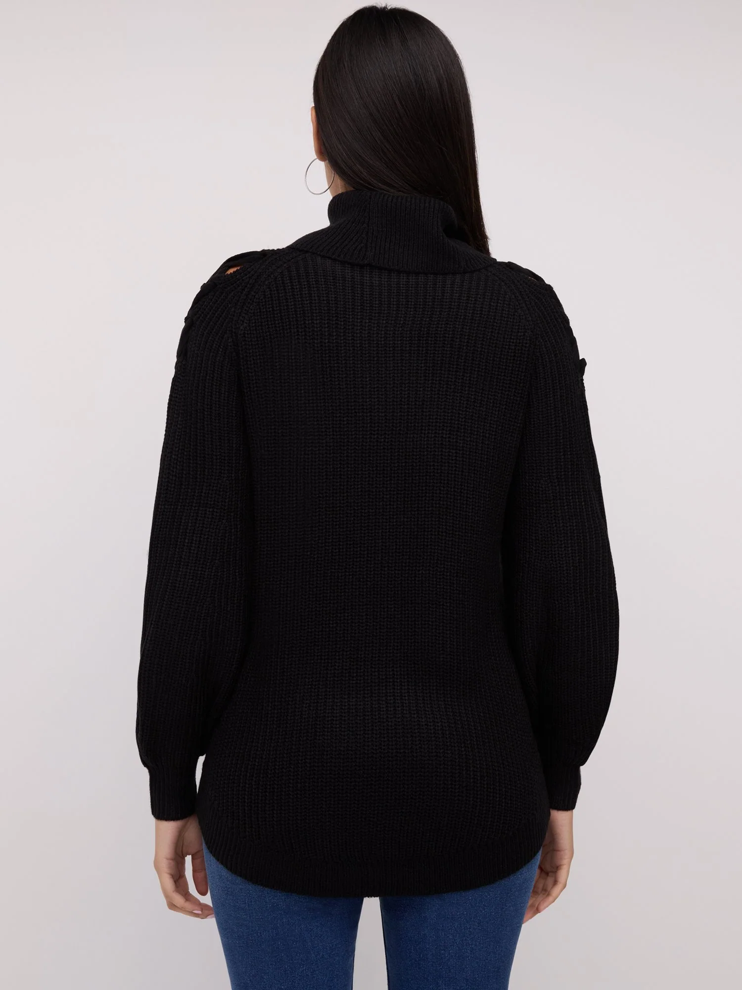 Lattice-Shoulder Turtleneck Tunic Sweater - Image 3