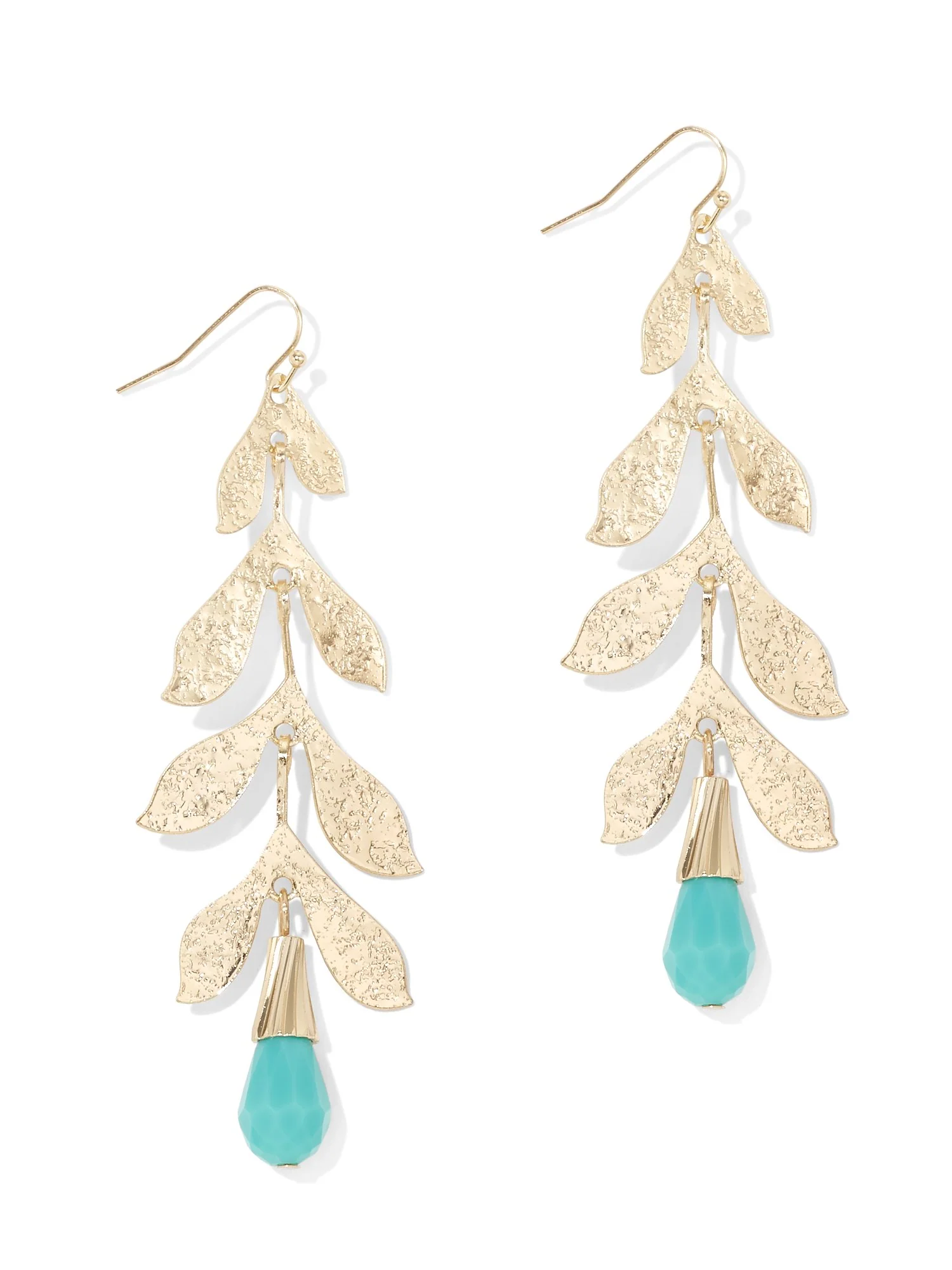 Leaf-Accent Linear Drop Earring