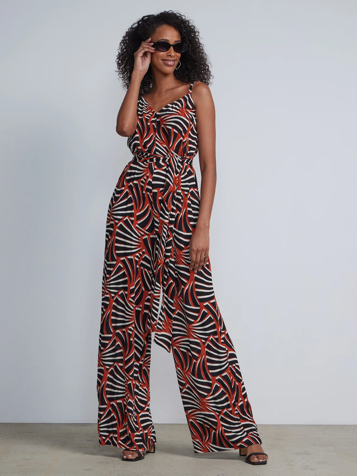 Sleeveless Leaf Print Jumpsuit
