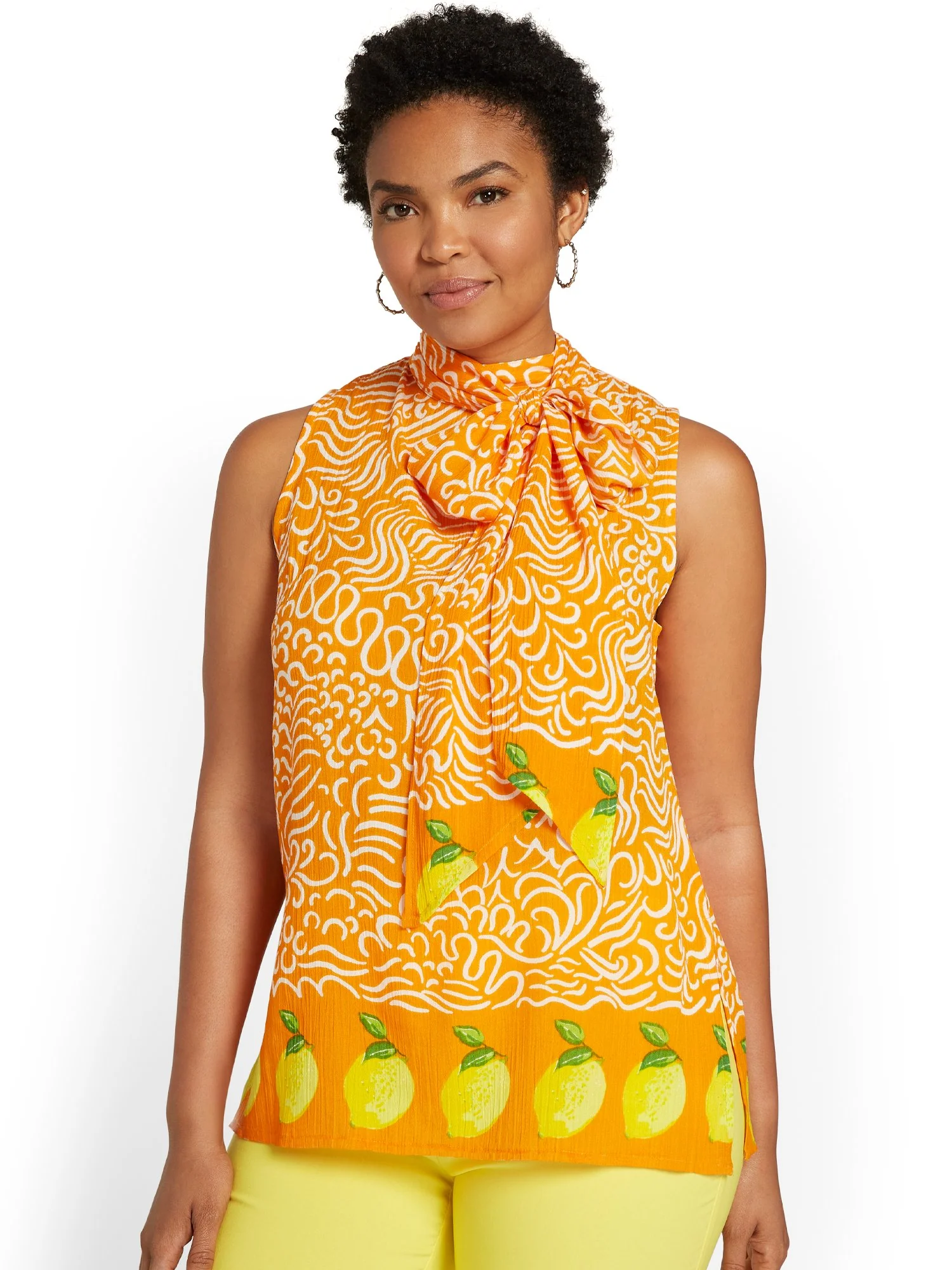 Lemon-Border Bow-Neck Blouse - Image 2