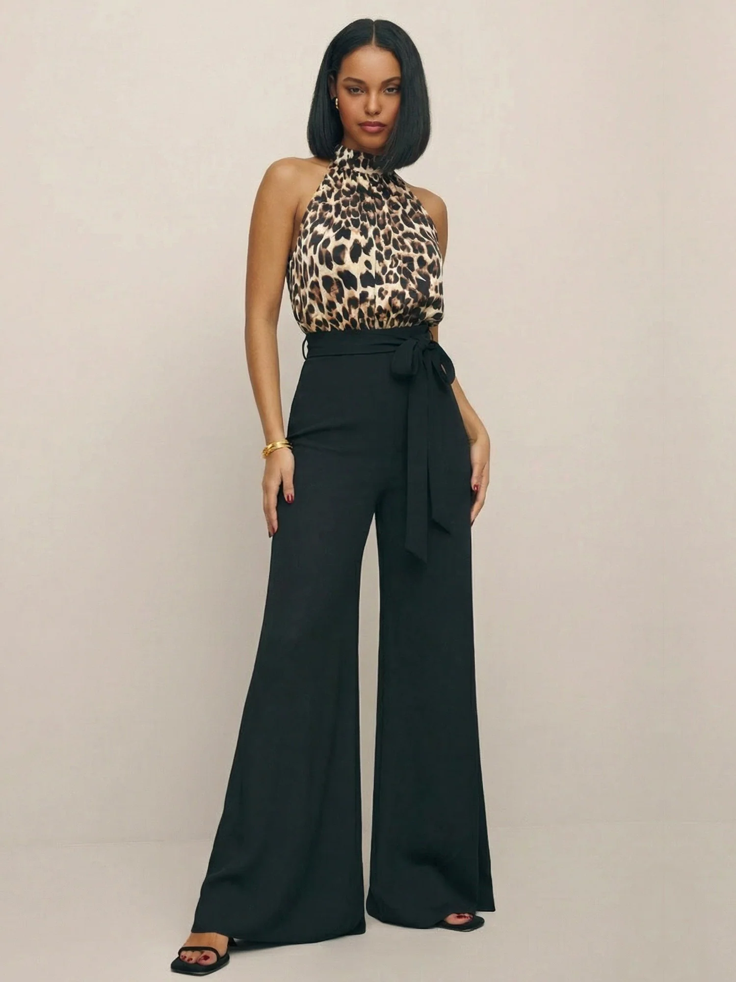 Leopard Mock Neck Satin Jumpsuit - Image 4