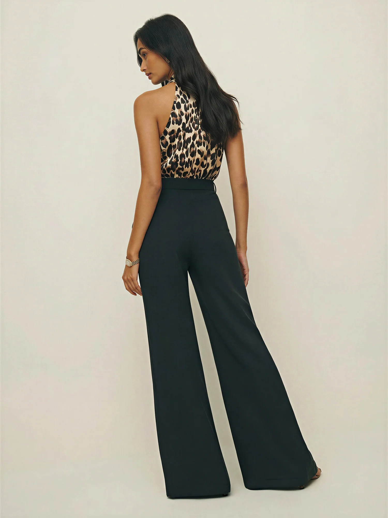 Leopard Mock Neck Satin Jumpsuit - Image 5