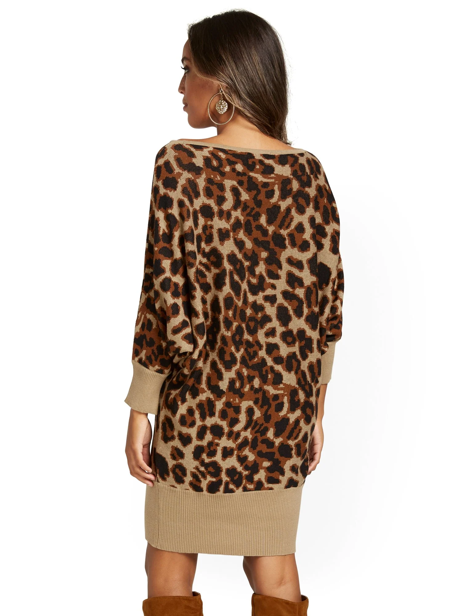 Leopard-Print Dolman Sweater Dress - Image 3