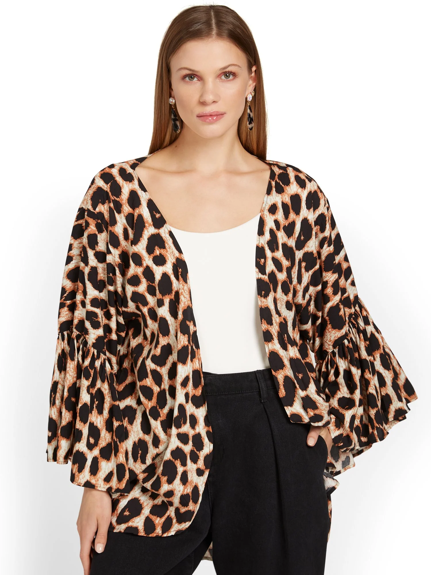 Justin Taylor Leopard-Print Flutter-Sleeve Kimono - Brands We Love - Image 2