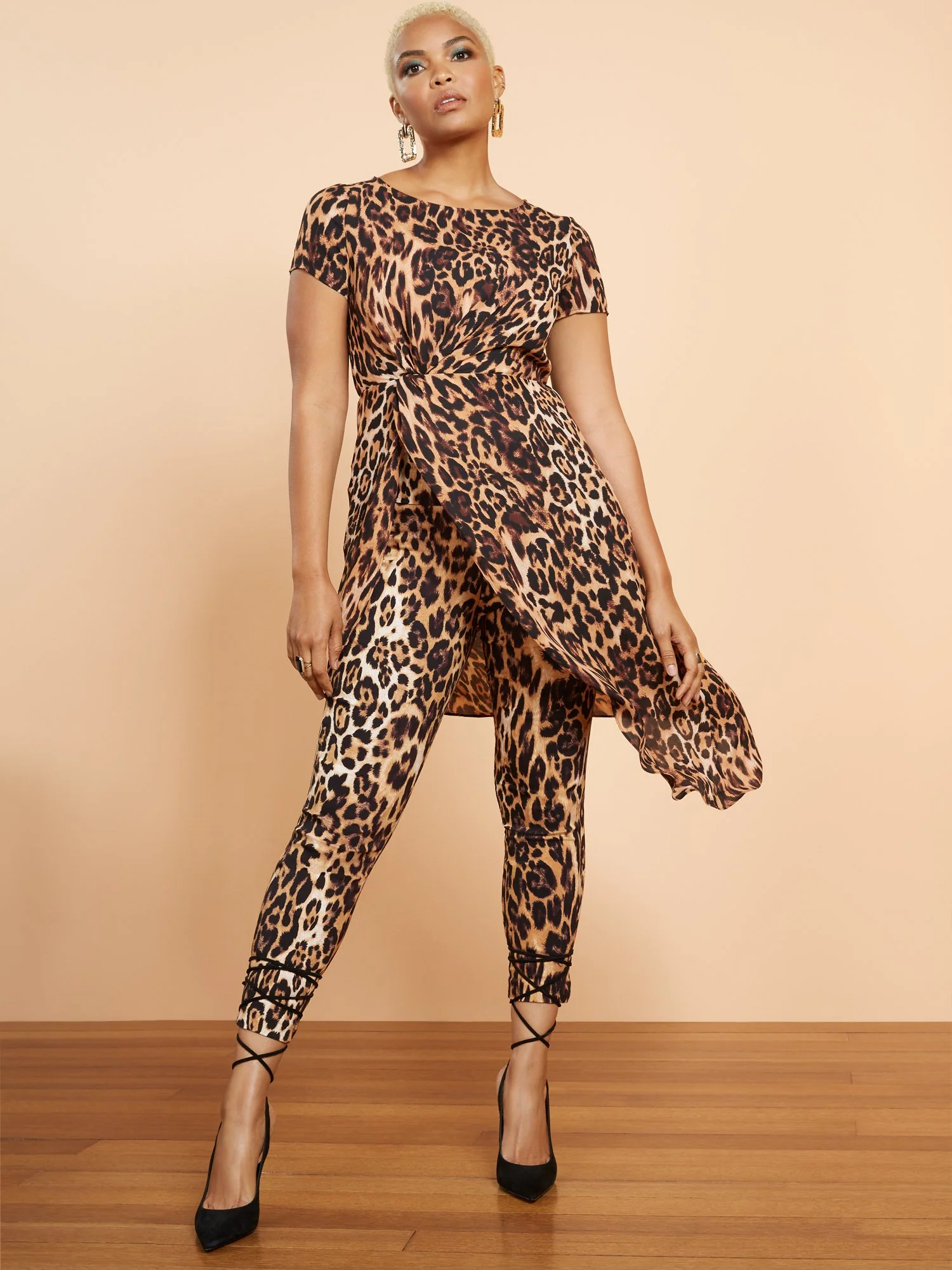 Leopard-Print Knotted Waist High-Low Top - Image 2