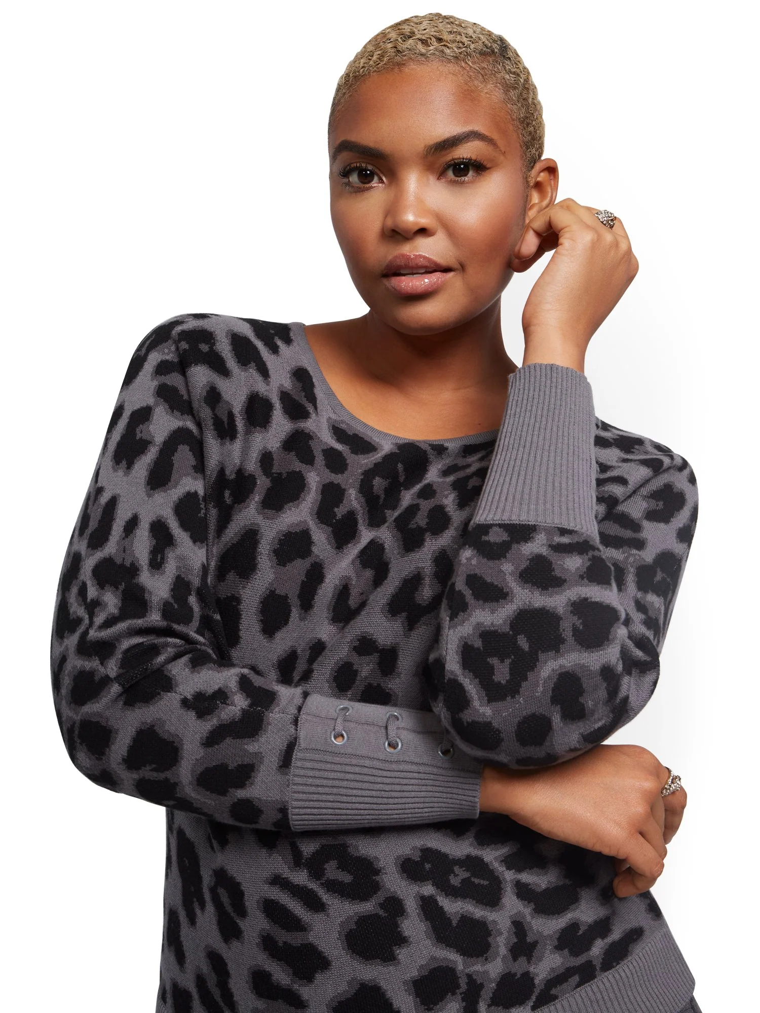 Leopard-Print Lace-Up Cuff Dolman Sweater - Image 6