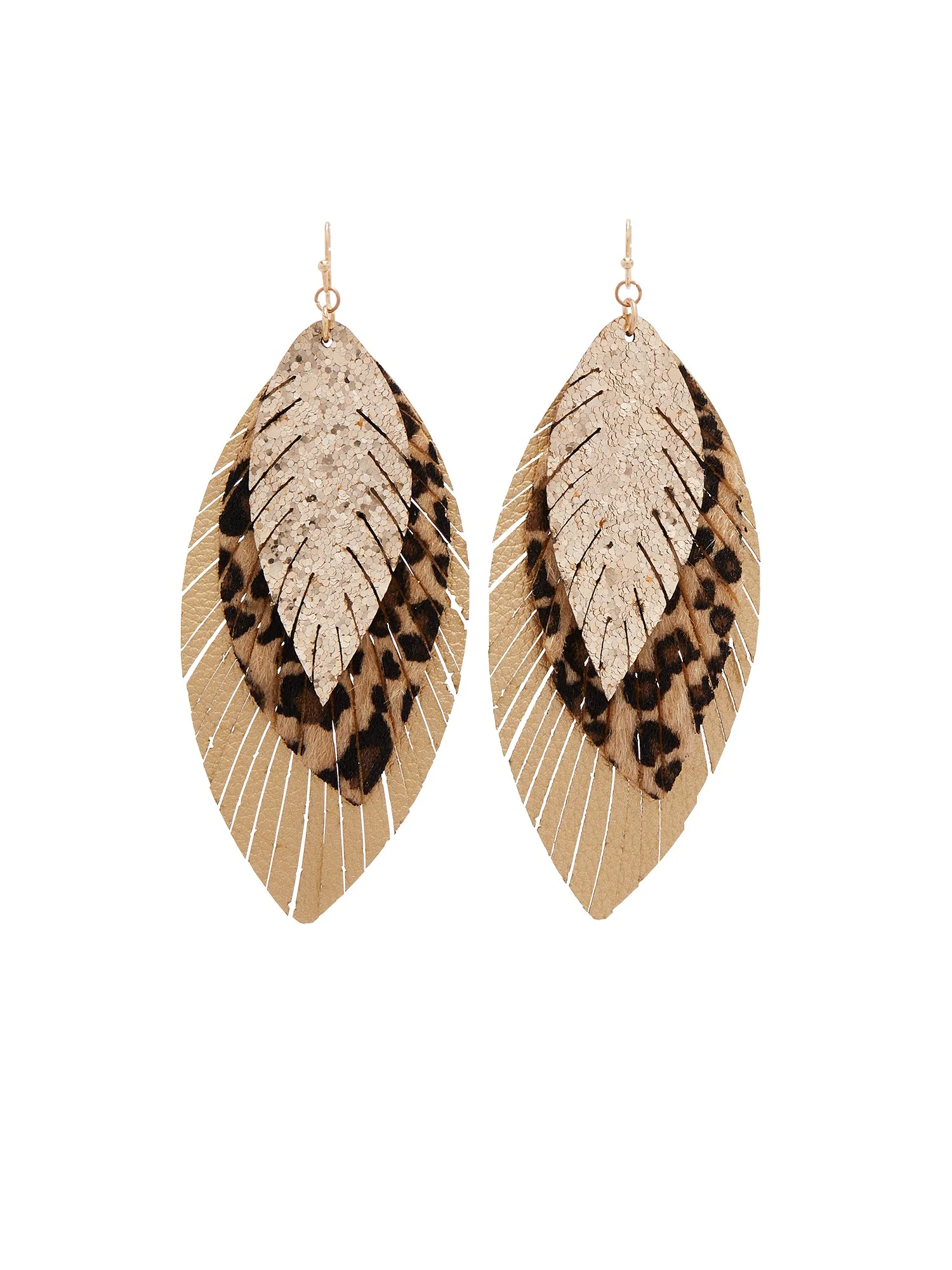 Leopard-Print Leaf Drop Earrings