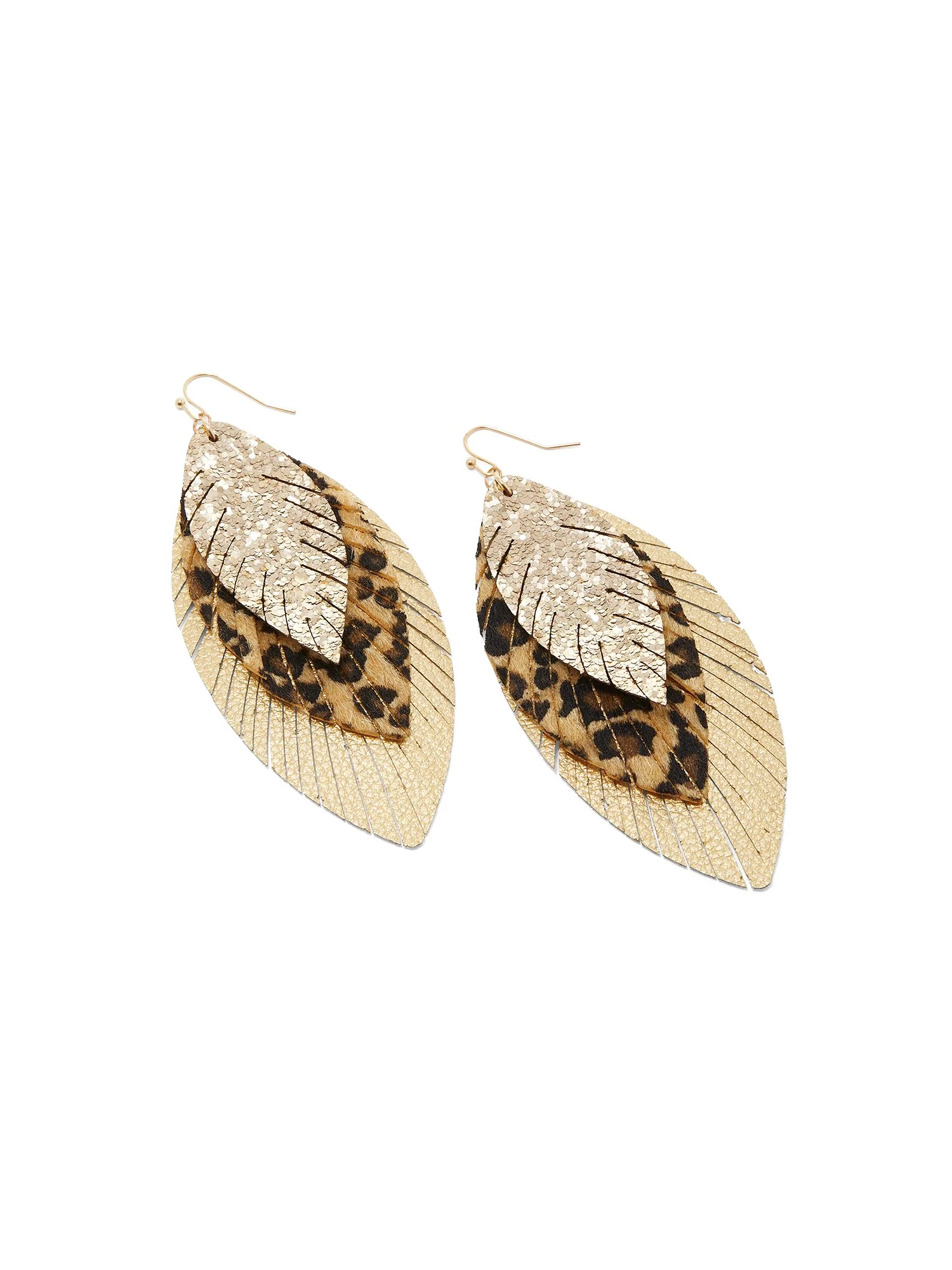 Leopard-Print Leaf Drop Earrings - Image 2