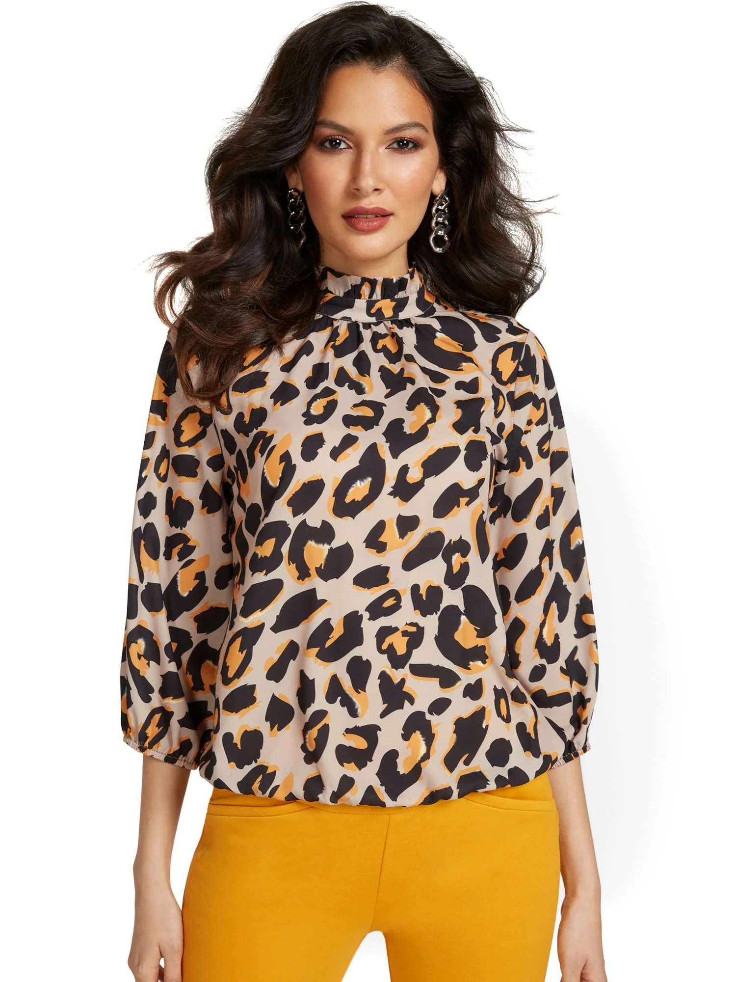Leopard-Print Mock-Neck Blouse