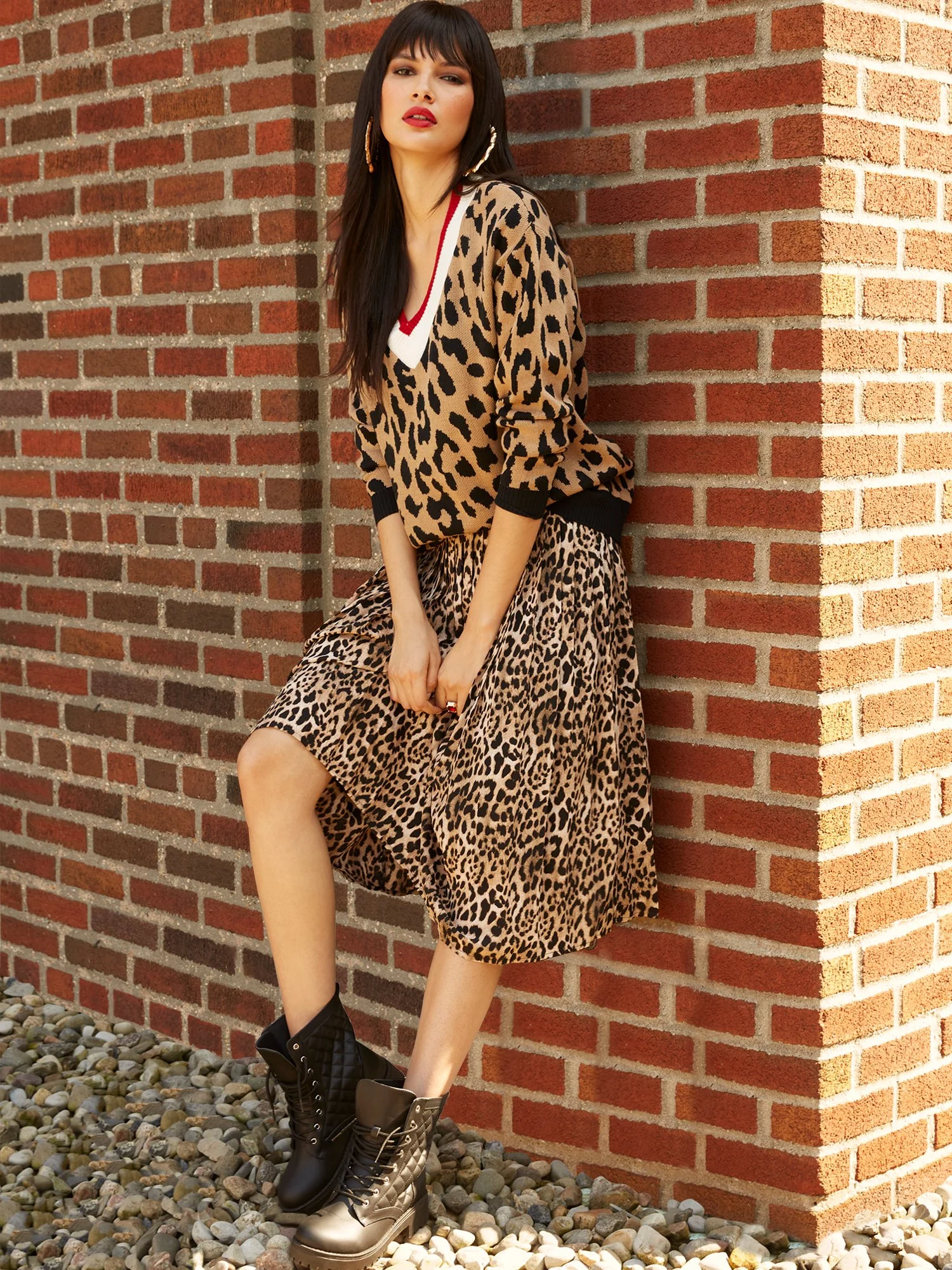 Leopard-Print Pleated Skirt