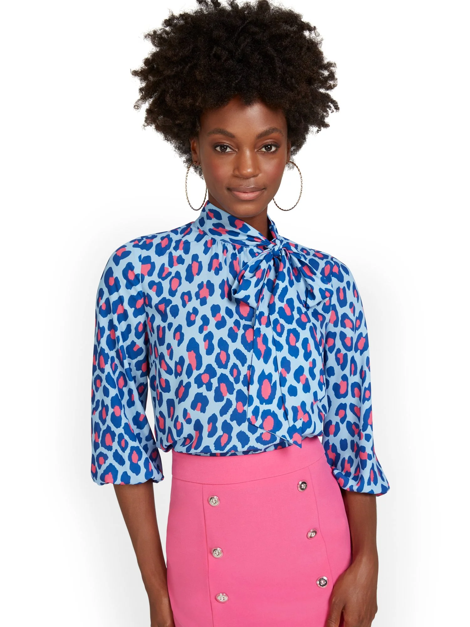 Leopard-Print Side-Button Bow Blouse - Image 6