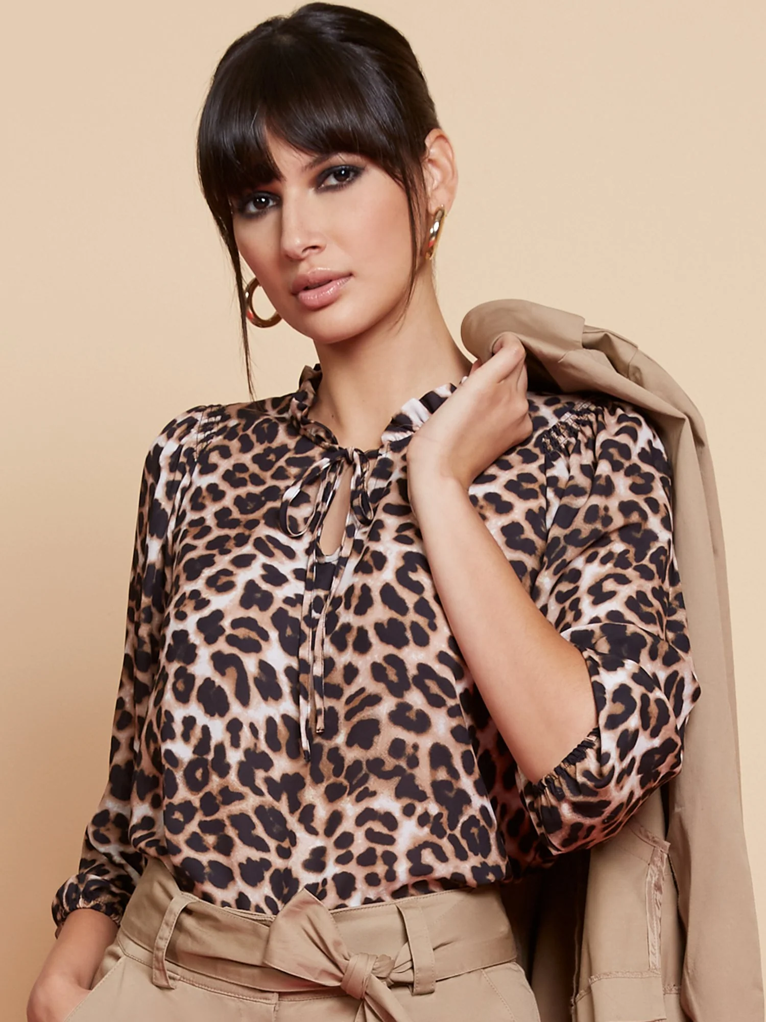 Leopard-Print Smocked Shoulder Blouse - Image 2