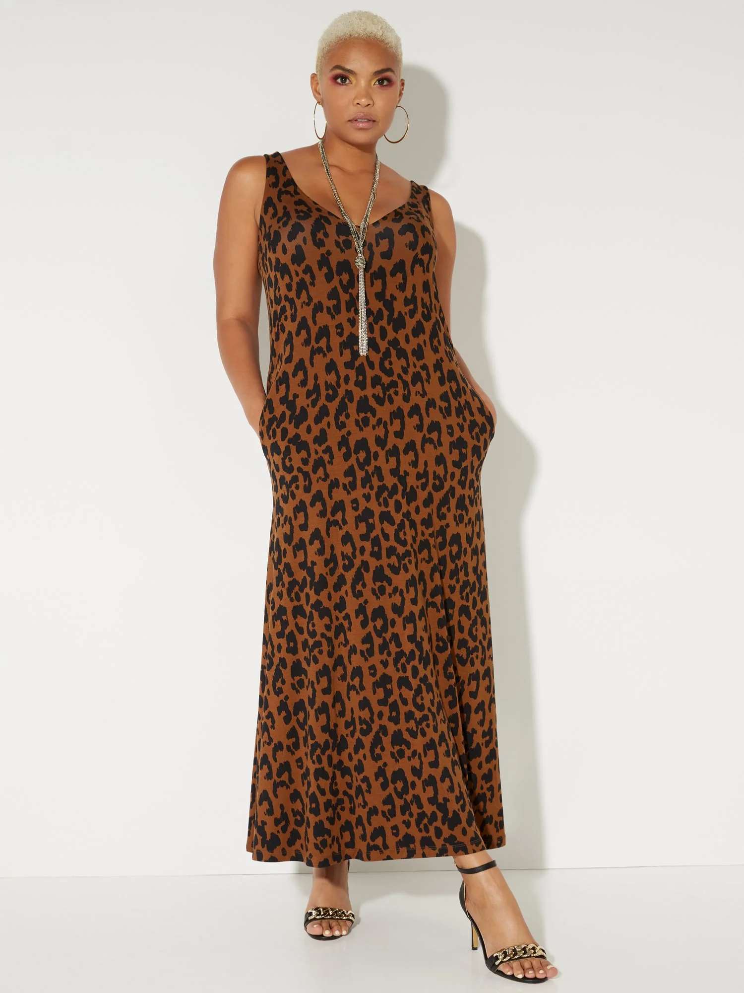Leopard-Print V-Neck Tank Maxi Dress - NY&C Style System - Image 4