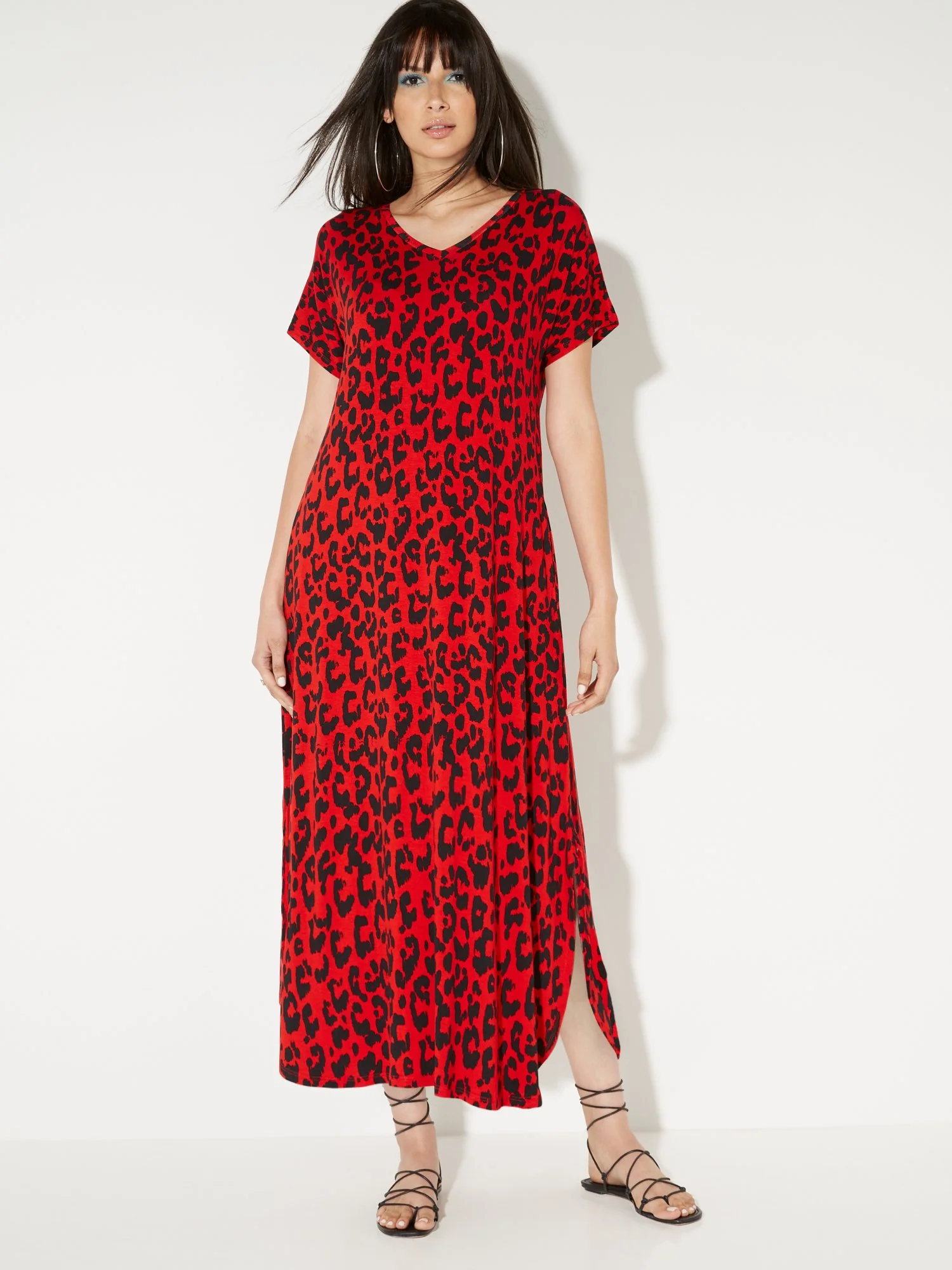 Leopard-Print V-Neck Tee Midi Dress - NY&C Style System - Image 4