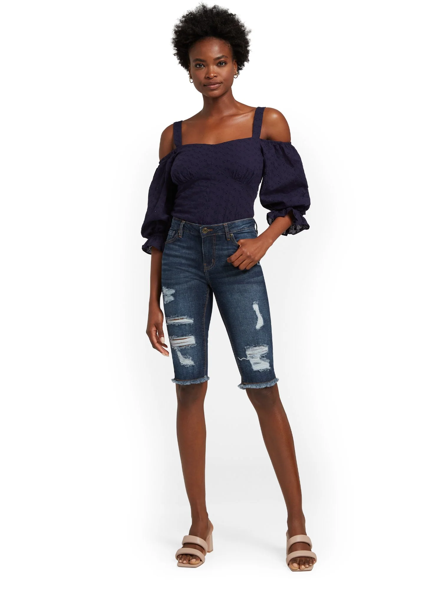 Lexi High-Waisted 13-Inch Bermuda Short - Dark Blue Wash - Image 3