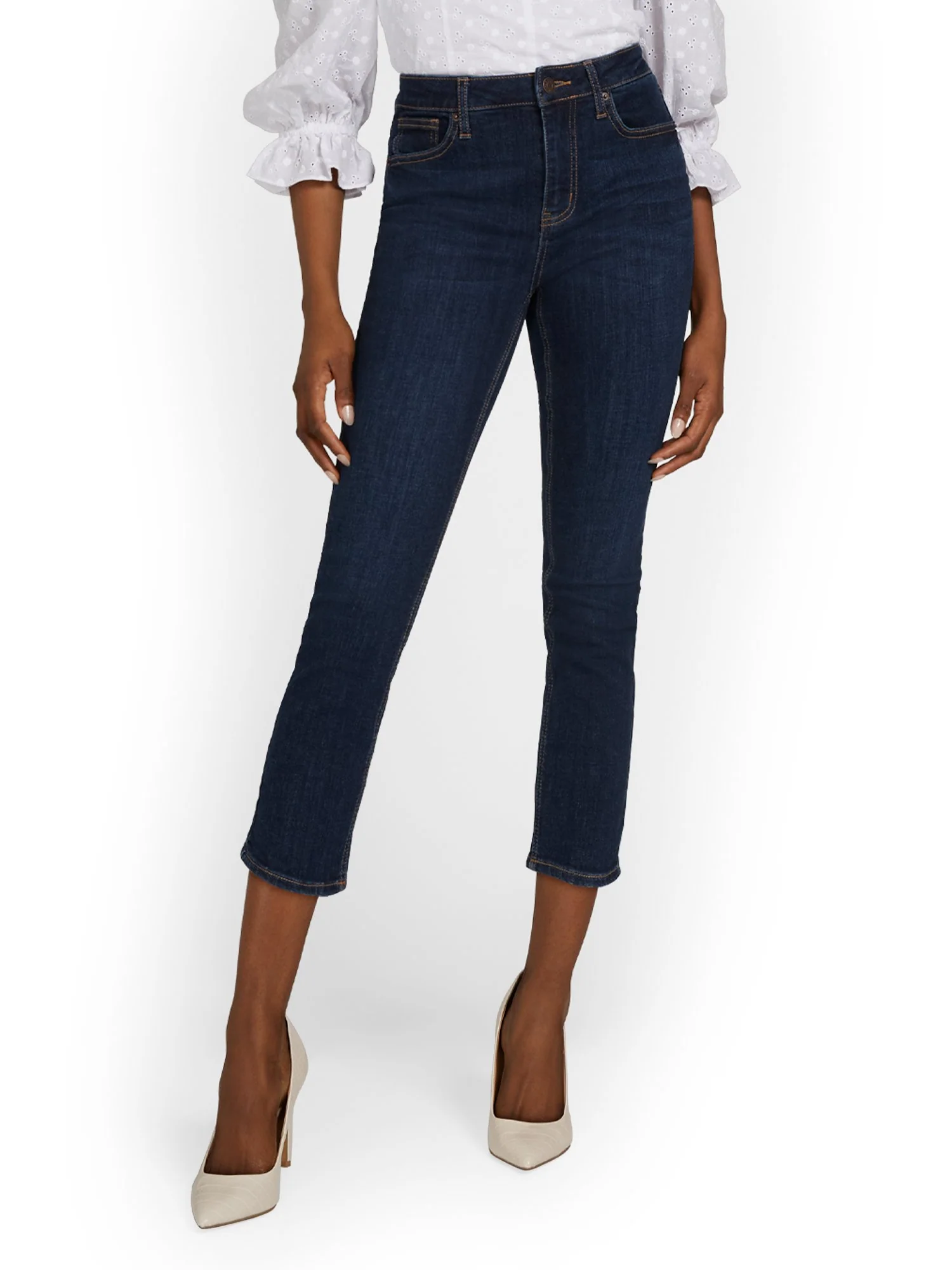 Lexi High-Waisted Super-Skinny Capri Jeans - Dark Blue Wash - Image 2