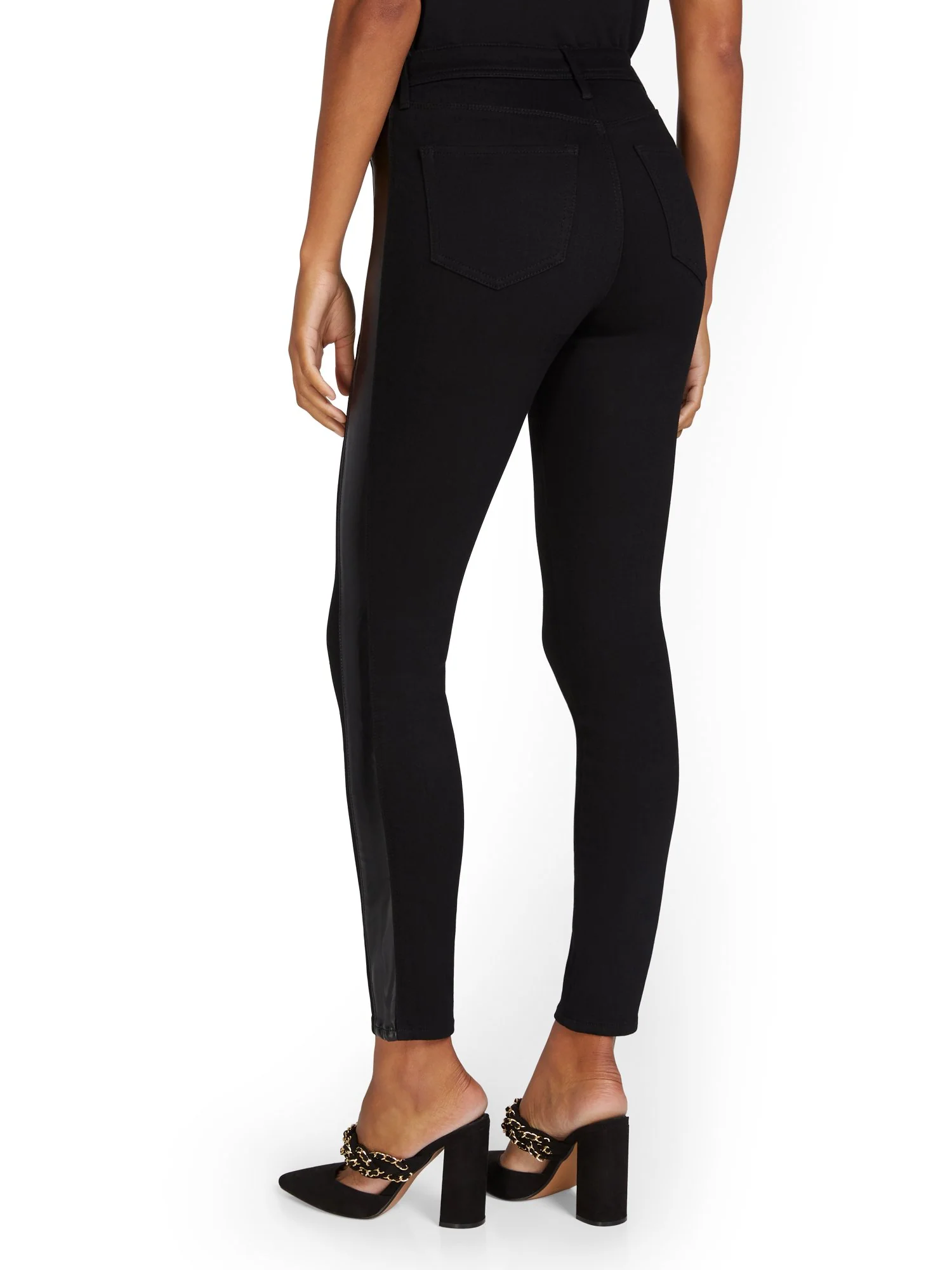 Lexi High-Waisted Super-Skinny Faux-Leather Panel Jeans - Black - Image 3