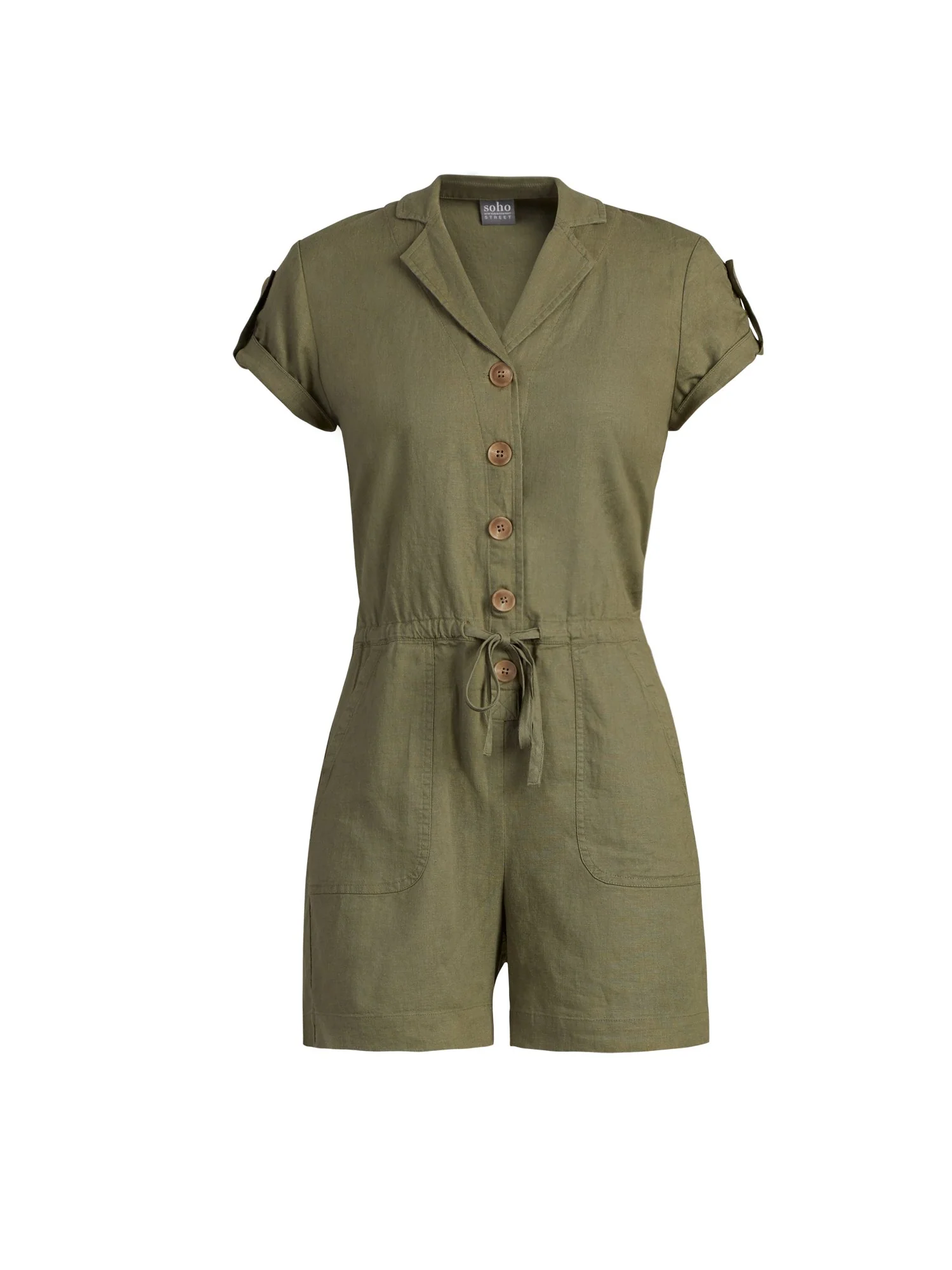 Linen-Blend Button-Front Romper - Image 2
