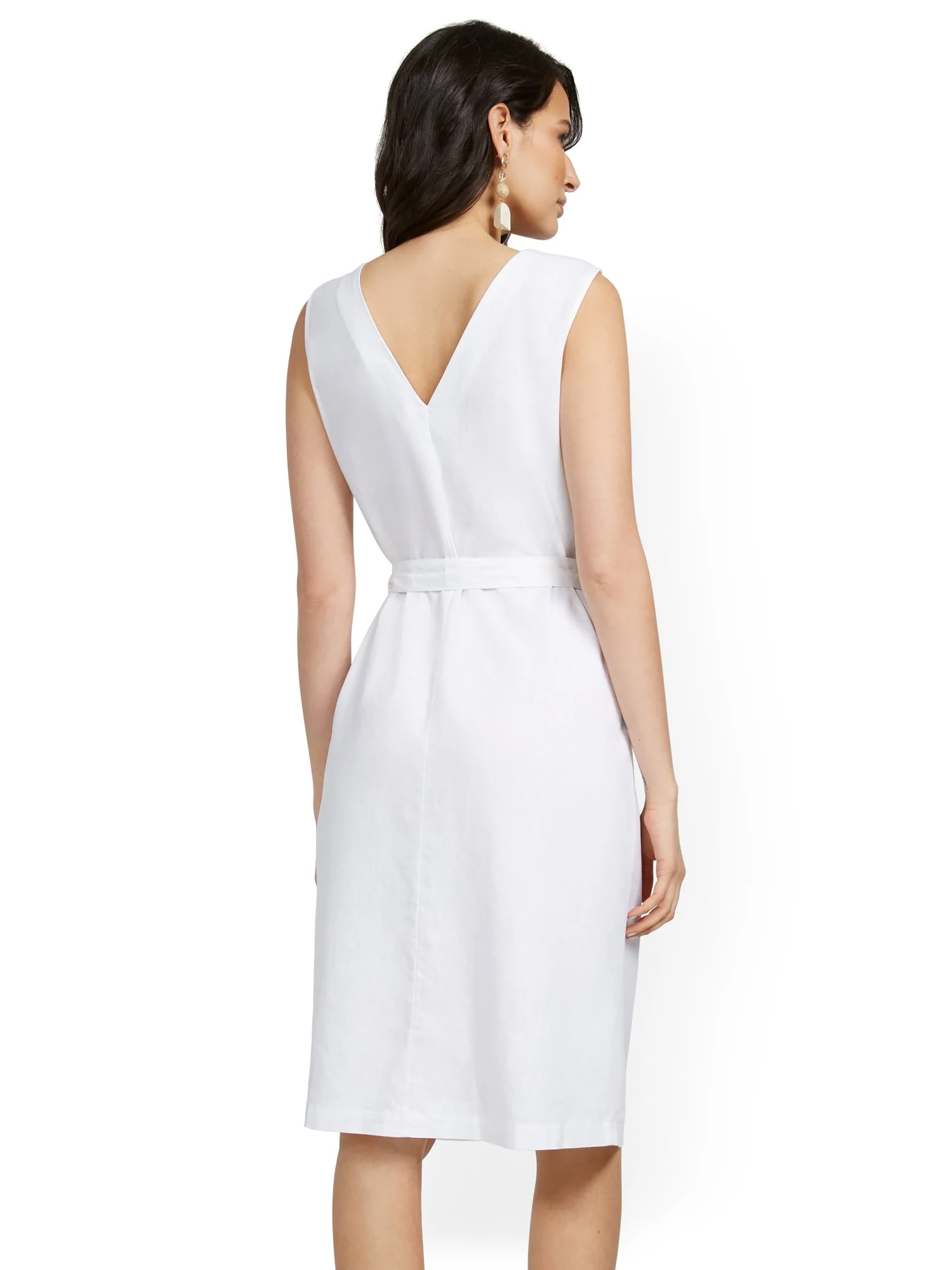 Linen-Blend Button-Front Sleeveless V-Neck Tank Dress - Image 3