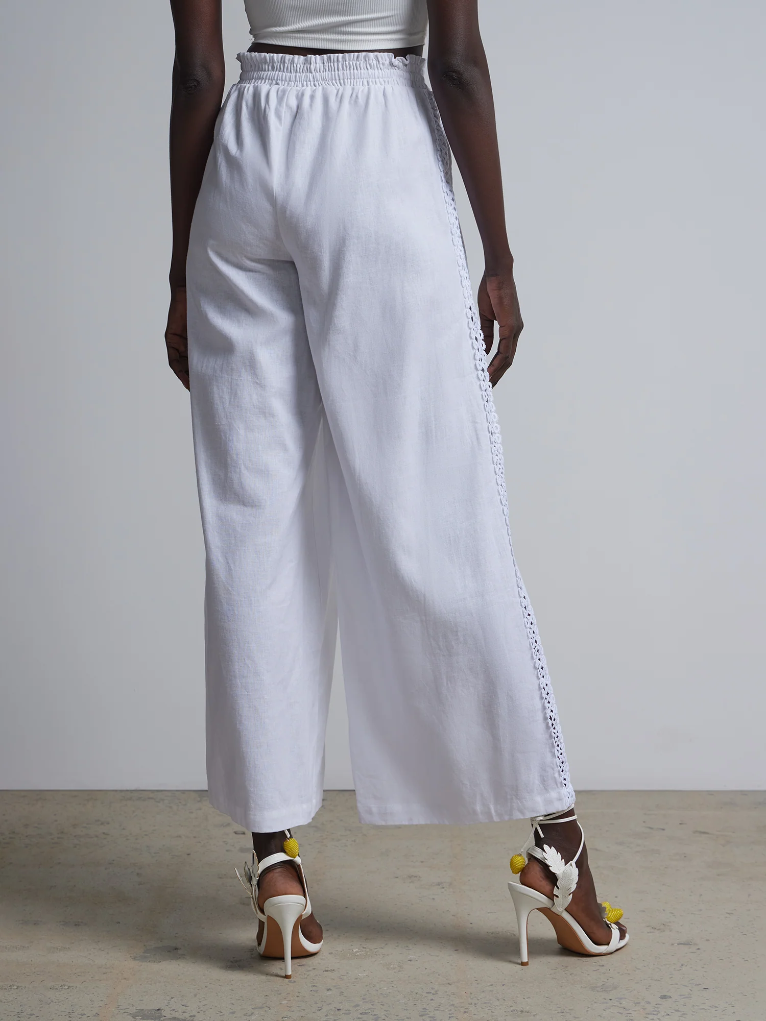 Linen-Blend Crochet-Trim Wide-Leg Pant - Image 3
