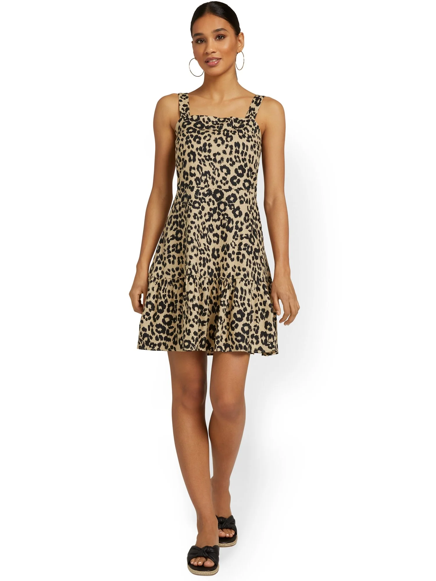 Linen-Blend Flare Dress - Leopard-Print - Image 5