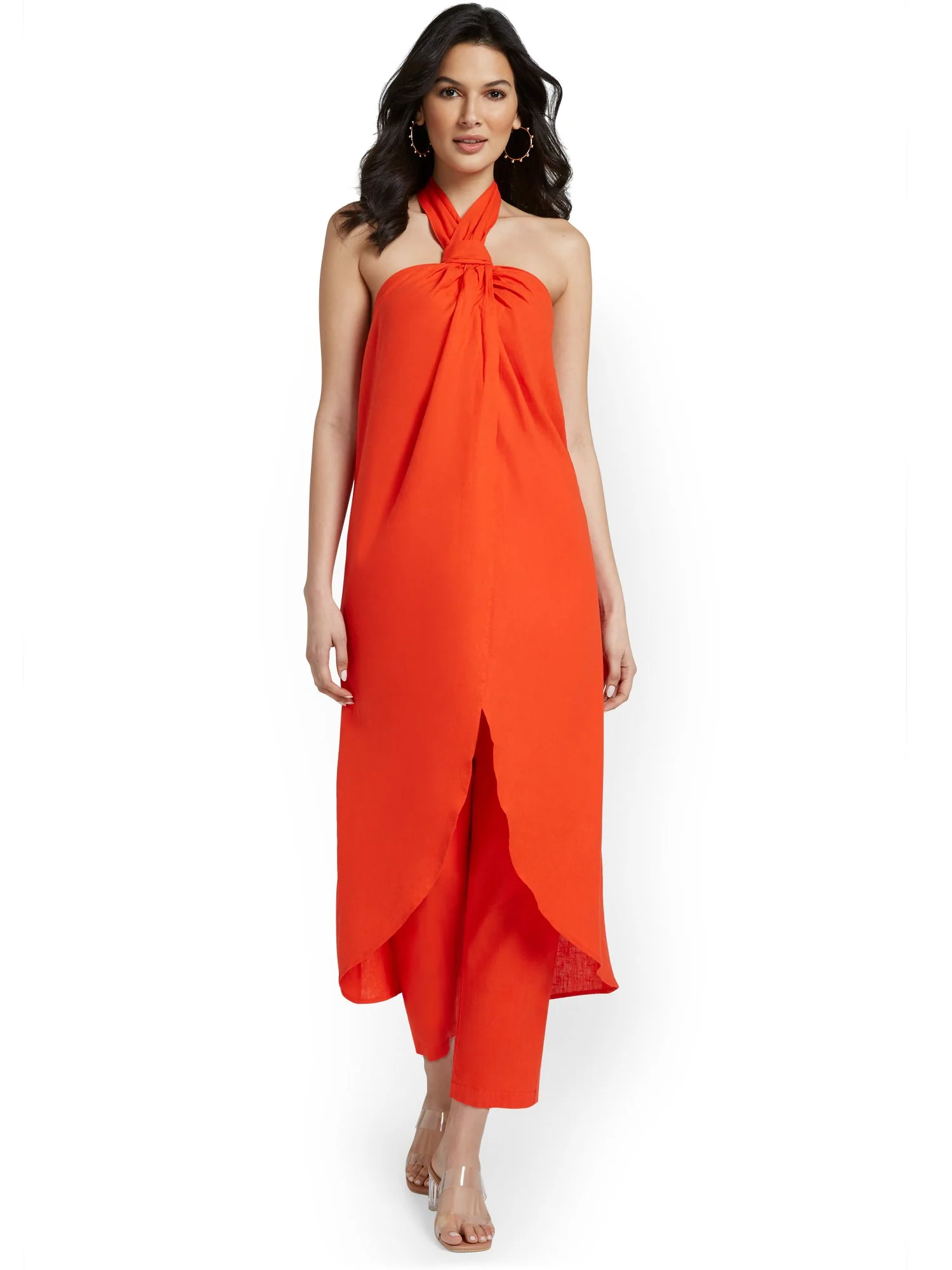 Linen-Blend Halterneck Maxi Top