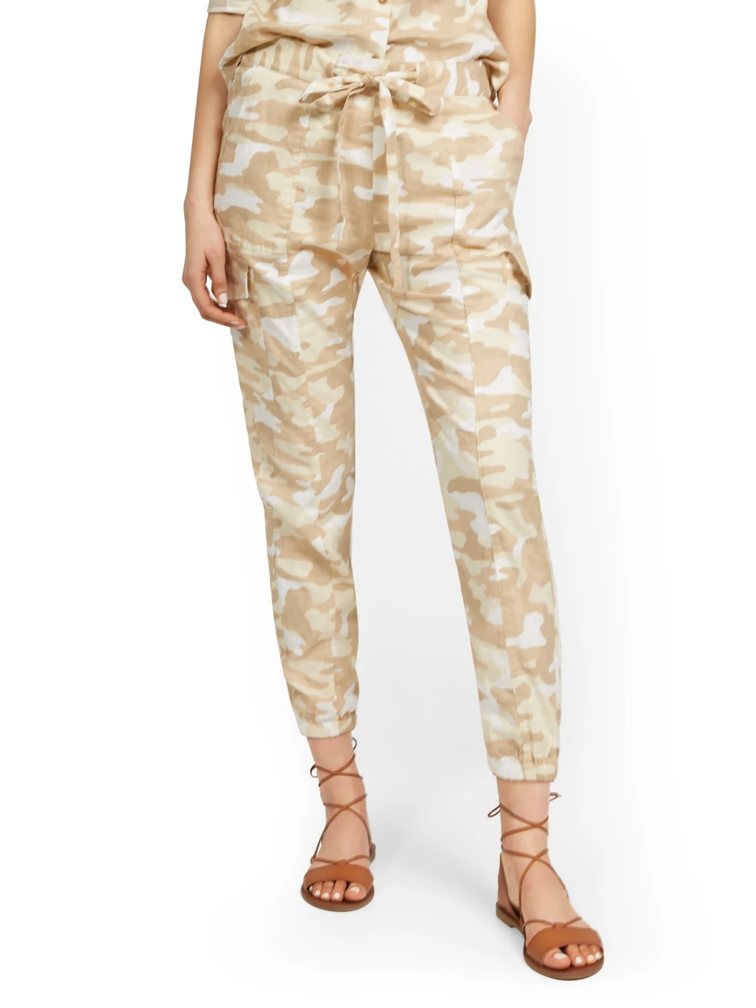Linen-Blend High-Waisted Cargo Jogger Pant - Camo-Print - Image 2