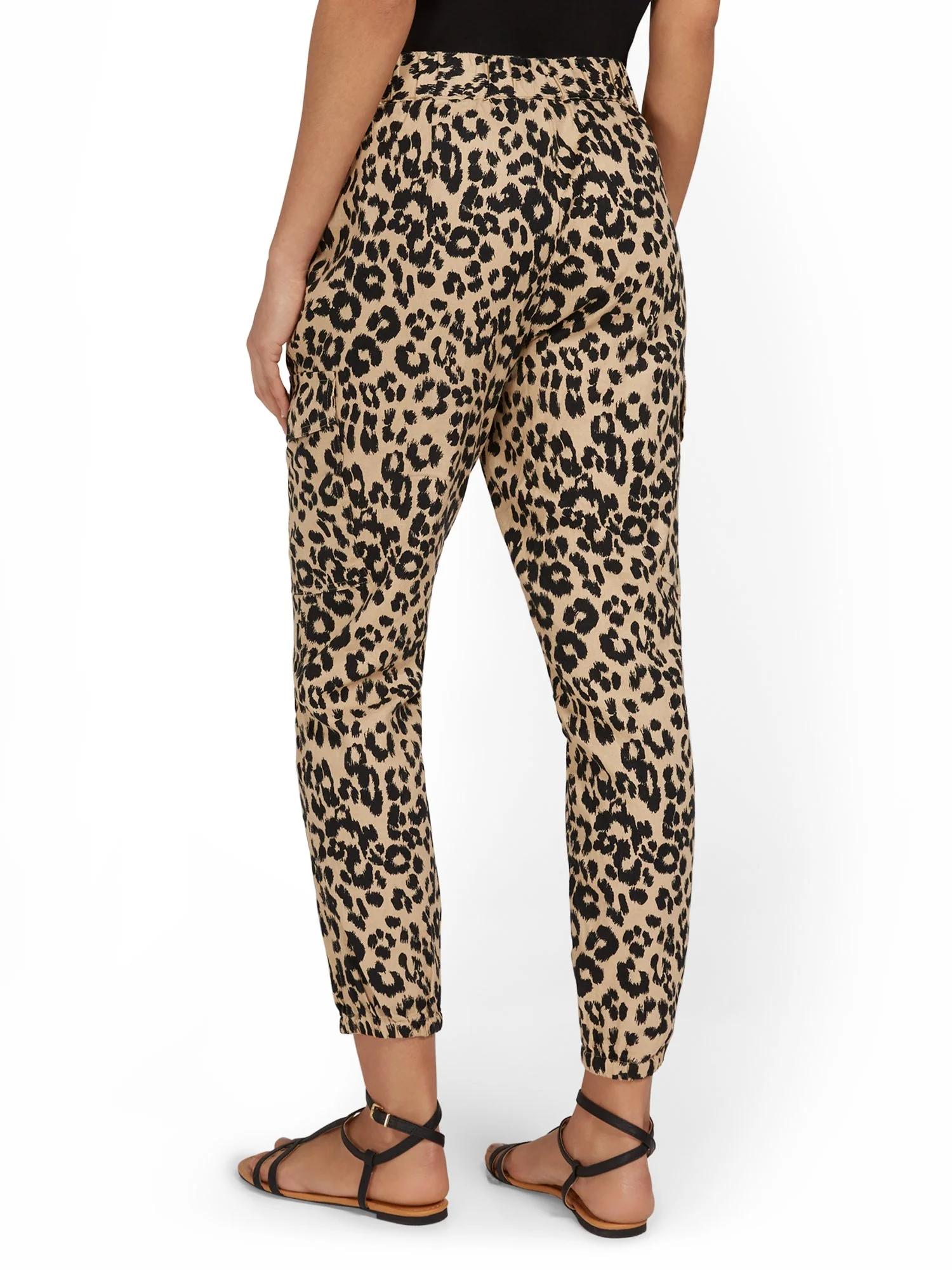 Linen-Blend High-Waisted Cargo Jogger Pant - Leopard-Print - Image 3