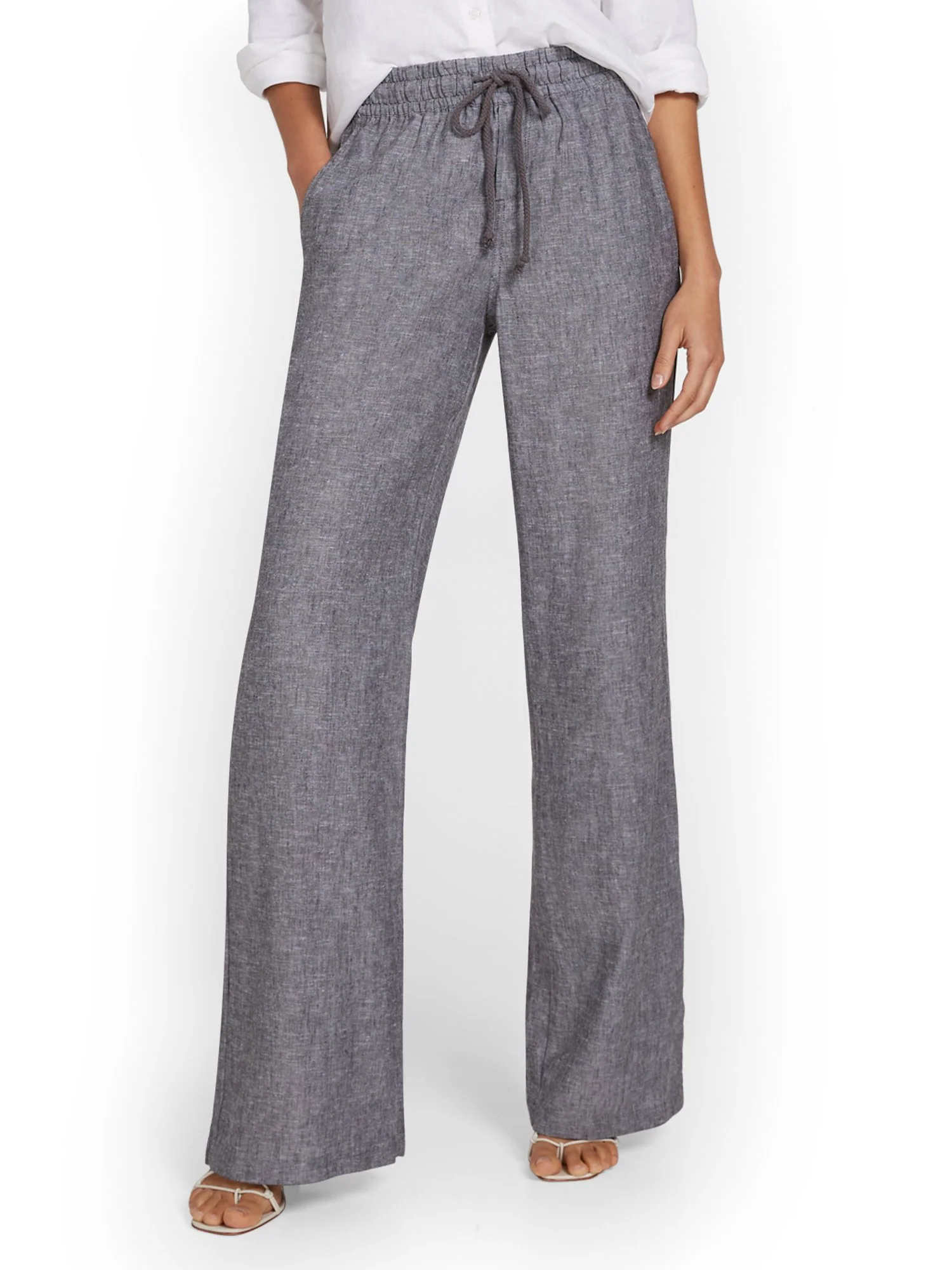 Linen-Blend High-Waisted Drawstring Wide-Leg Pant - Image 12
