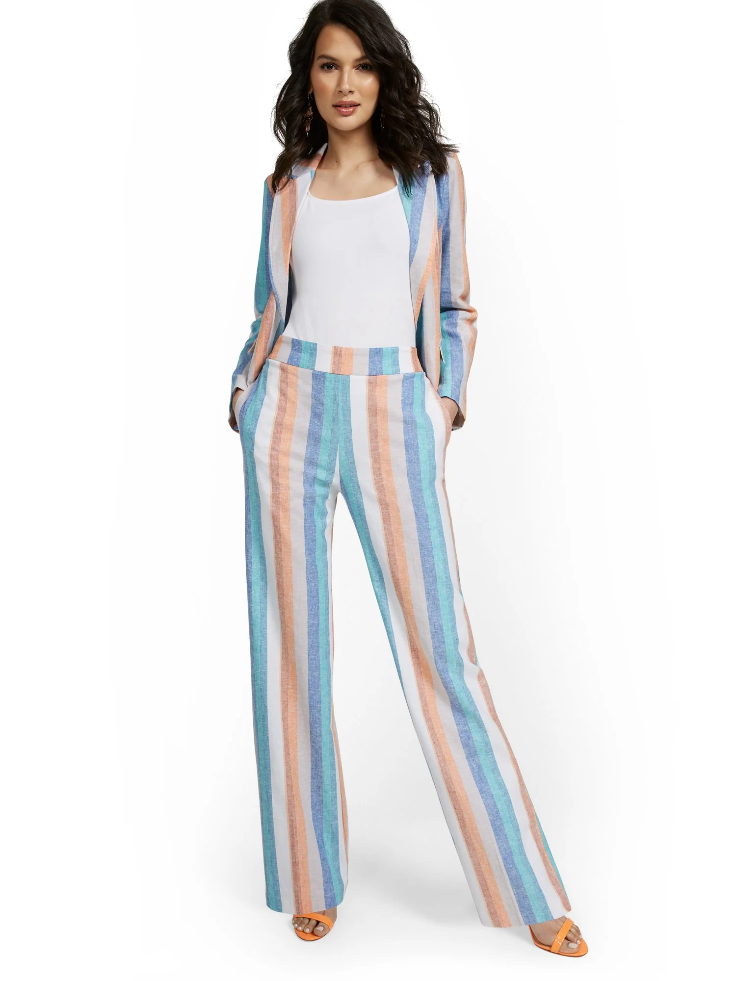 Linen-Blend High-Waisted Multistripe Wide-Leg Pant - Image 4