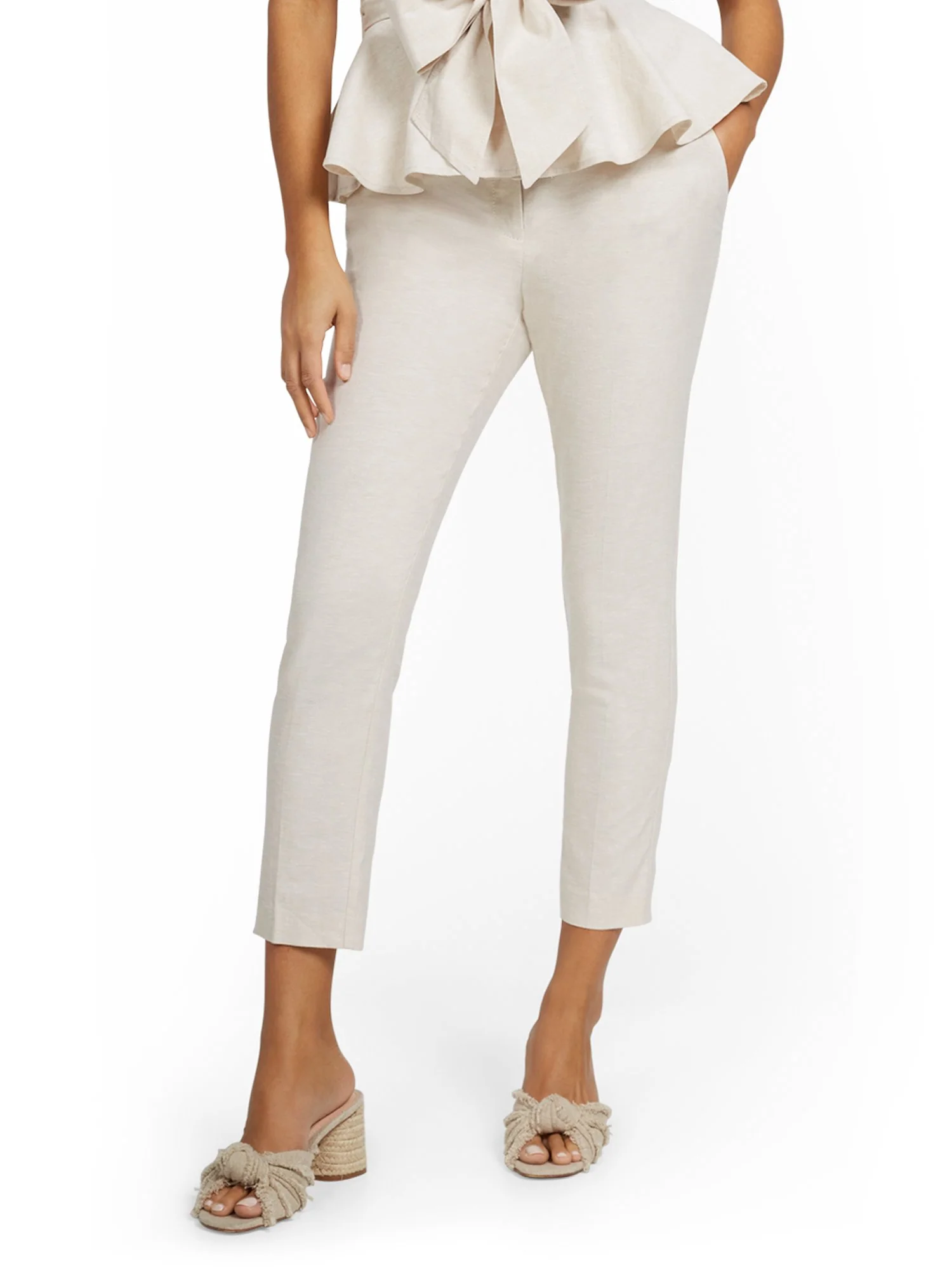 Linen-Blend High-Waisted O-Ring Belt Ankle Pant - Image 2