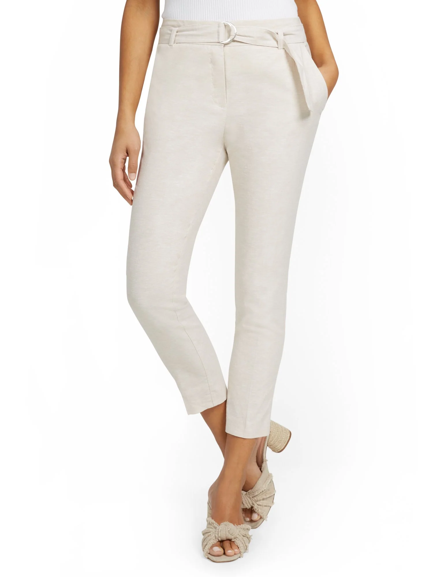 Linen-Blend High-Waisted O-Ring Belt Ankle Pant - Image 4
